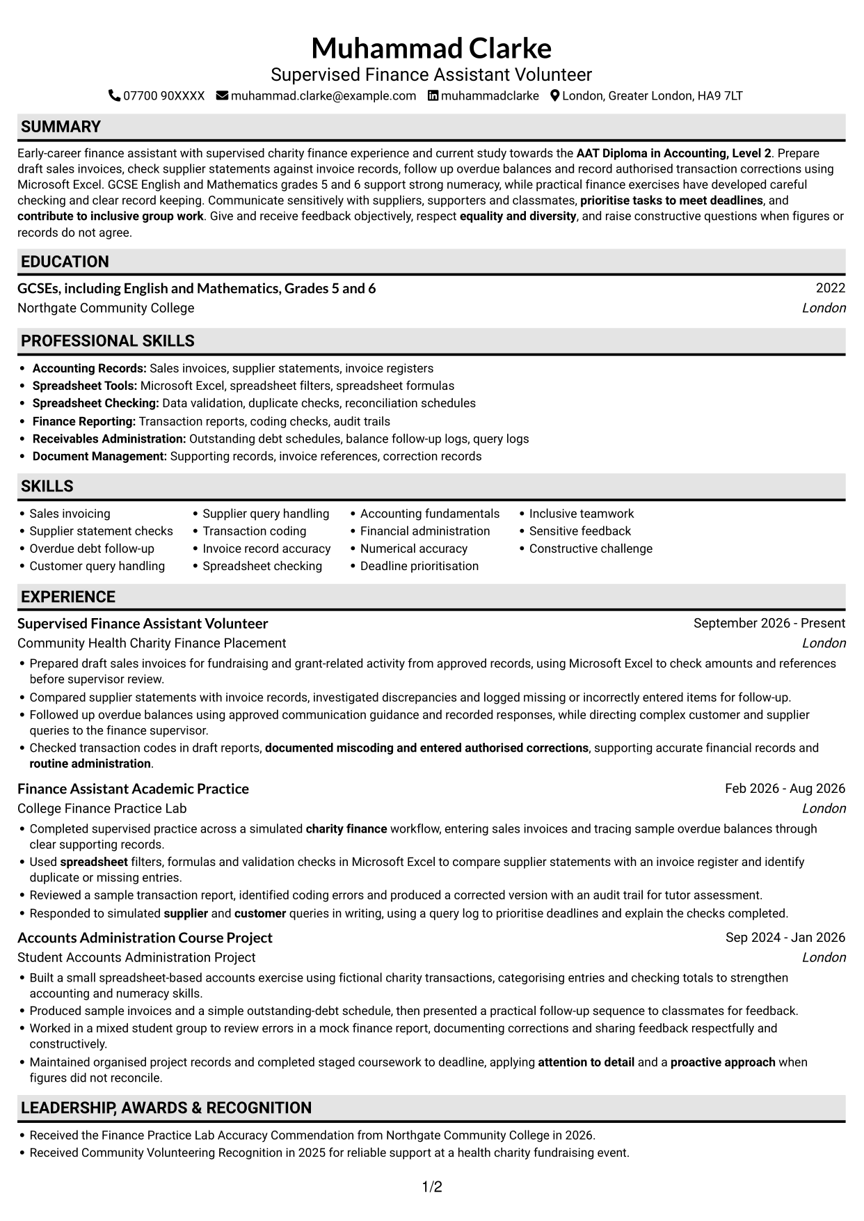 CV example — page 1
