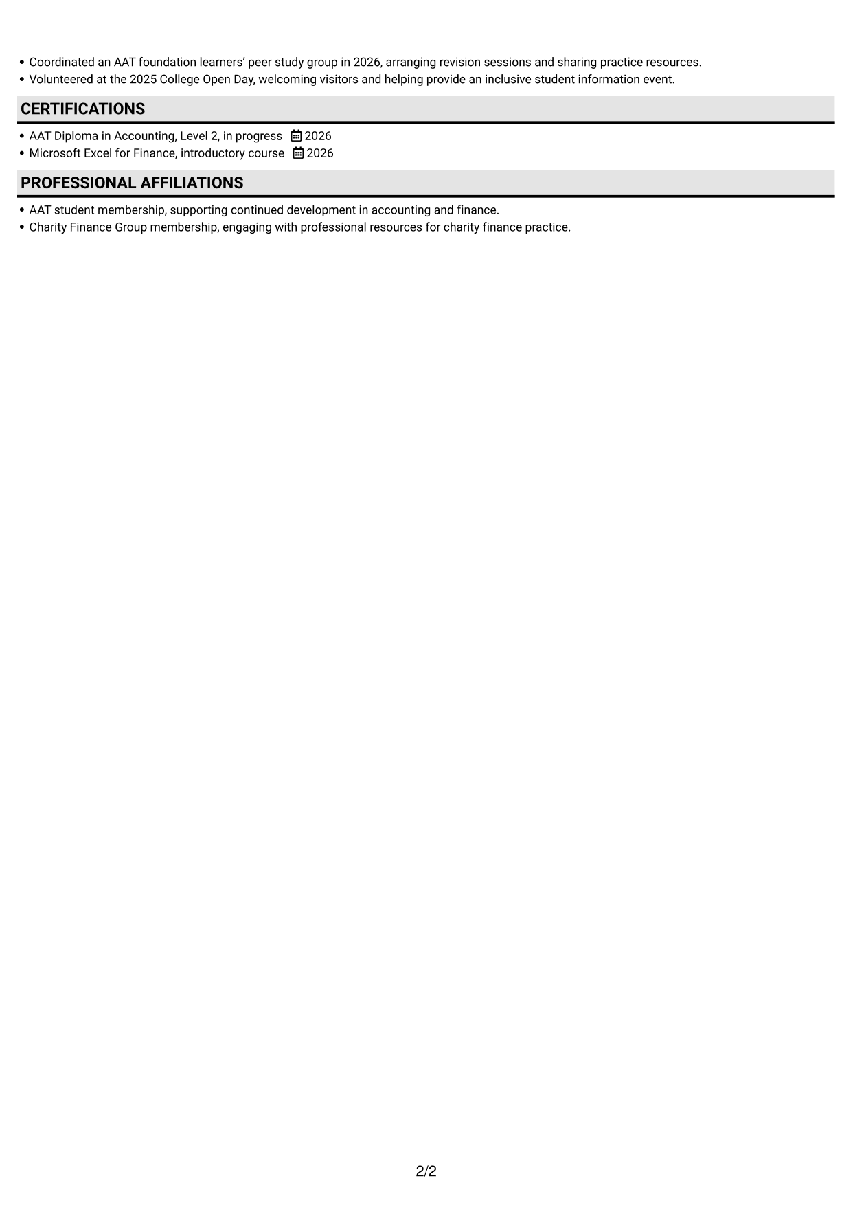 CV example — page 2