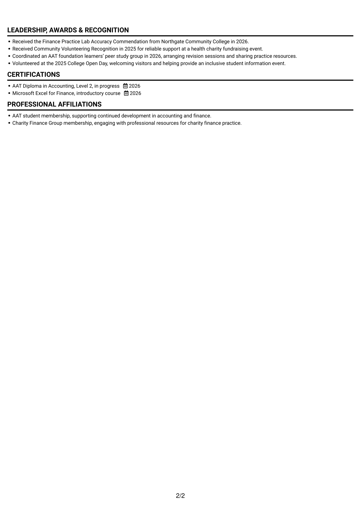 CV example — page 2