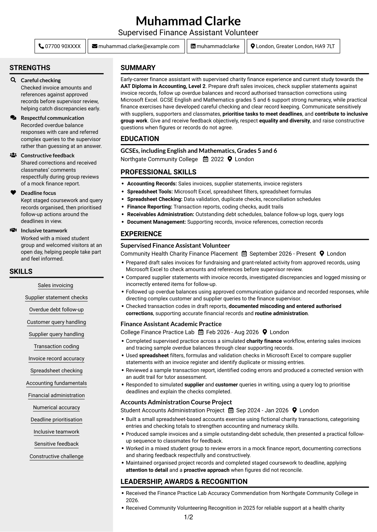 CV example — page 1