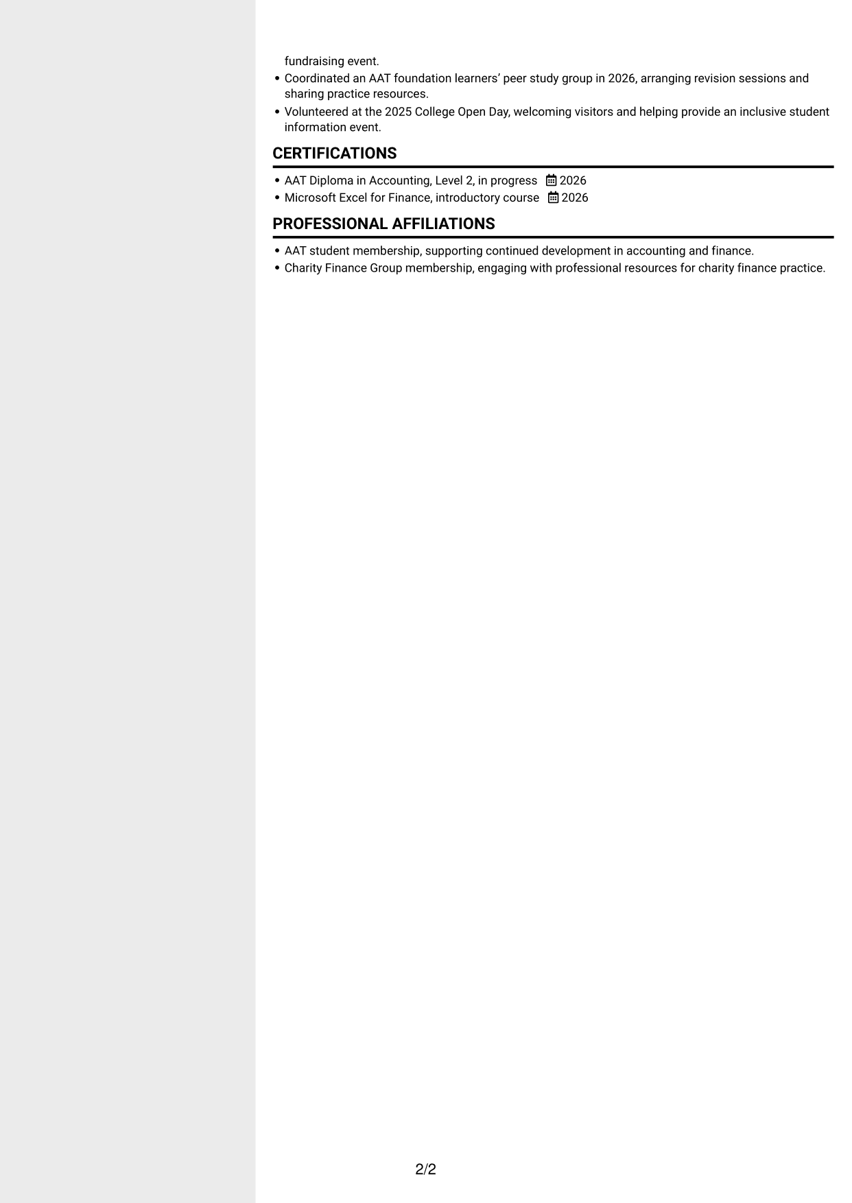 CV example — page 2