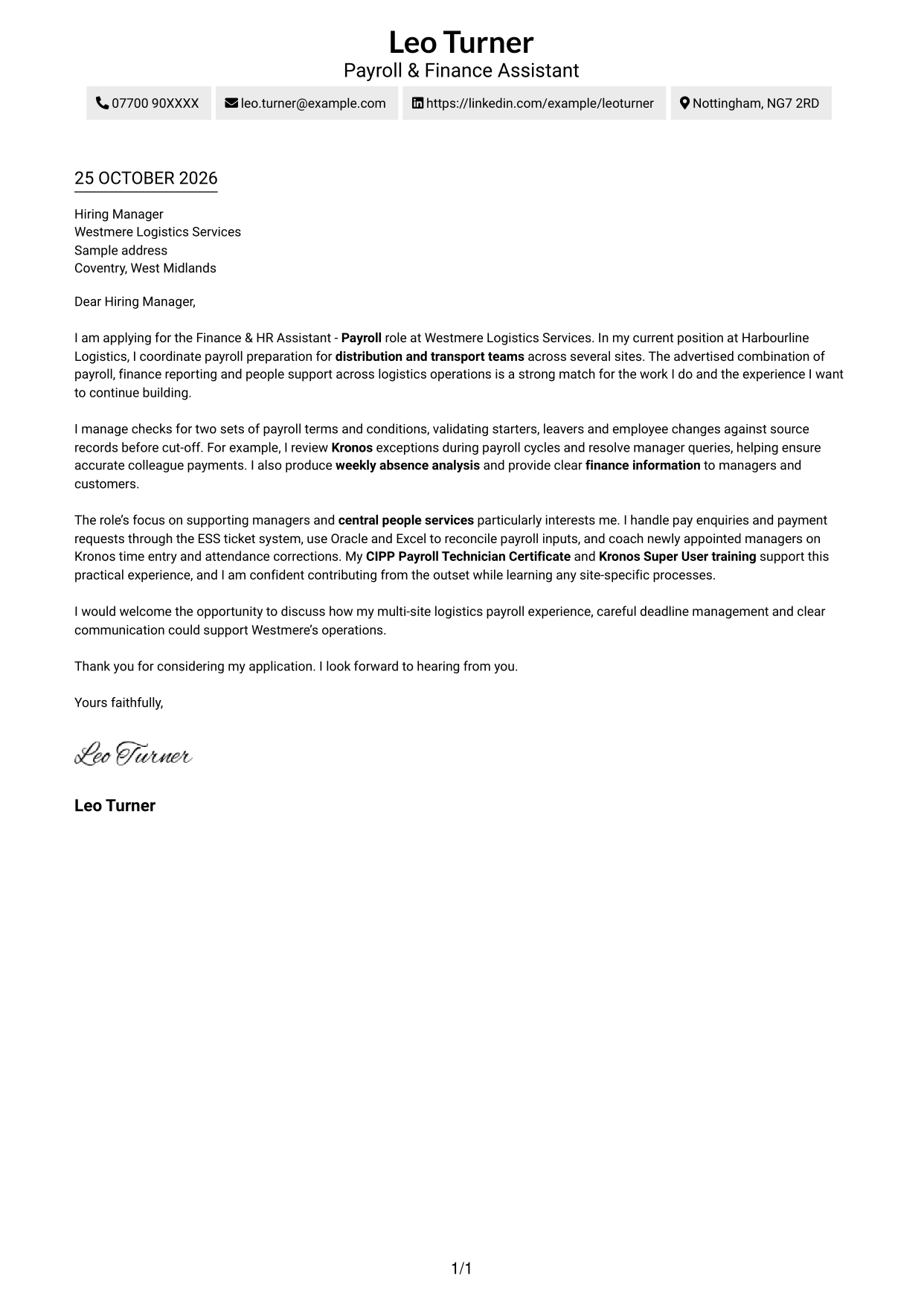 Cover letter example — page 1