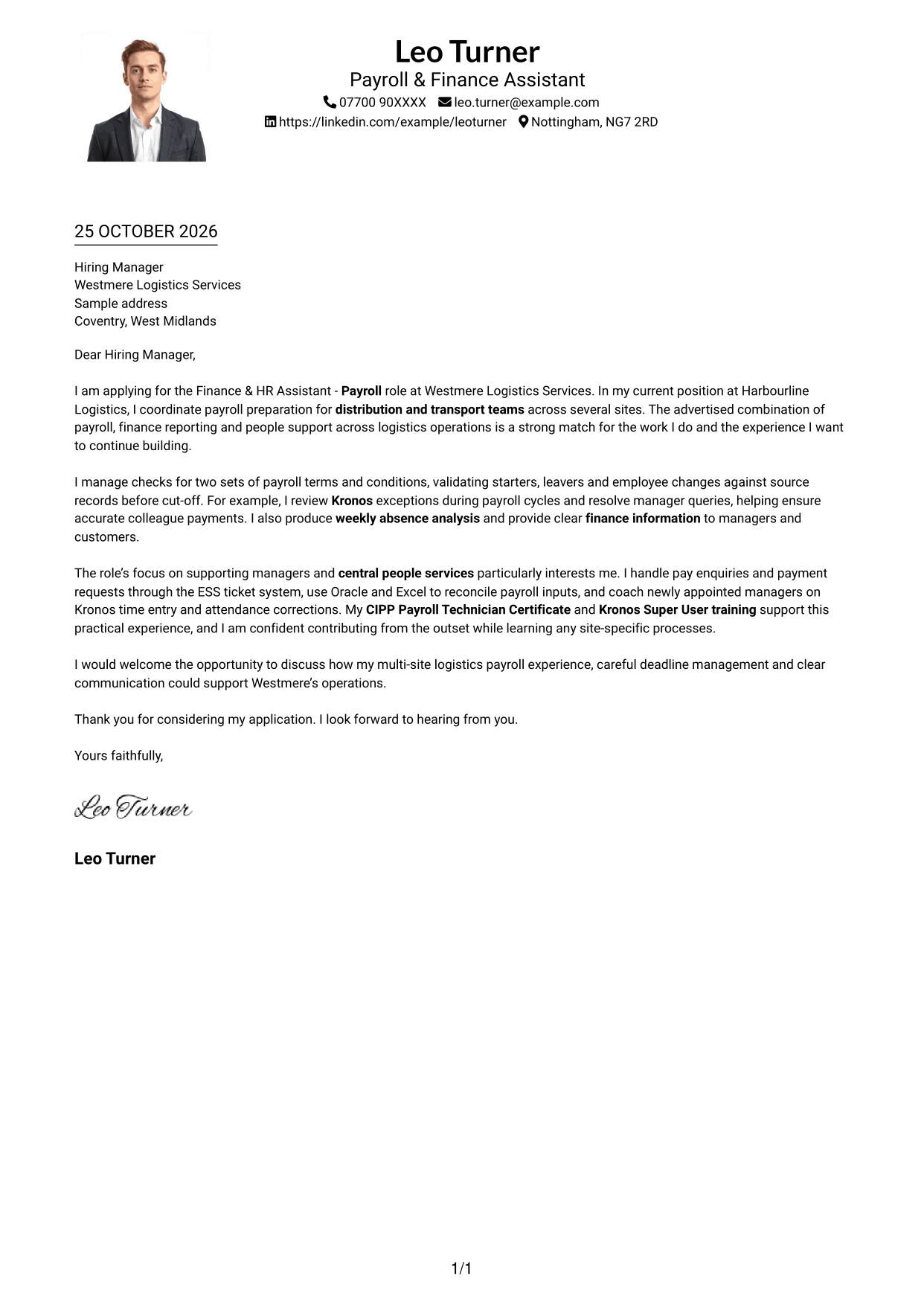 Cover letter example — page 1
