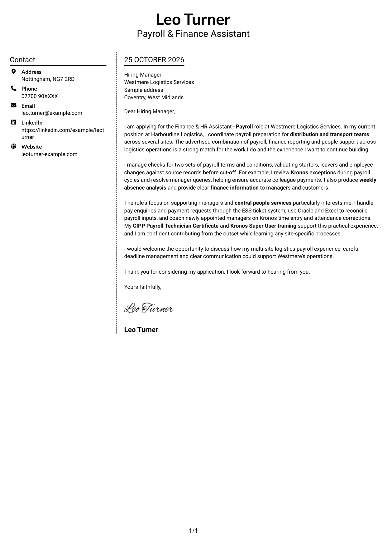 Cover letter example — page 1