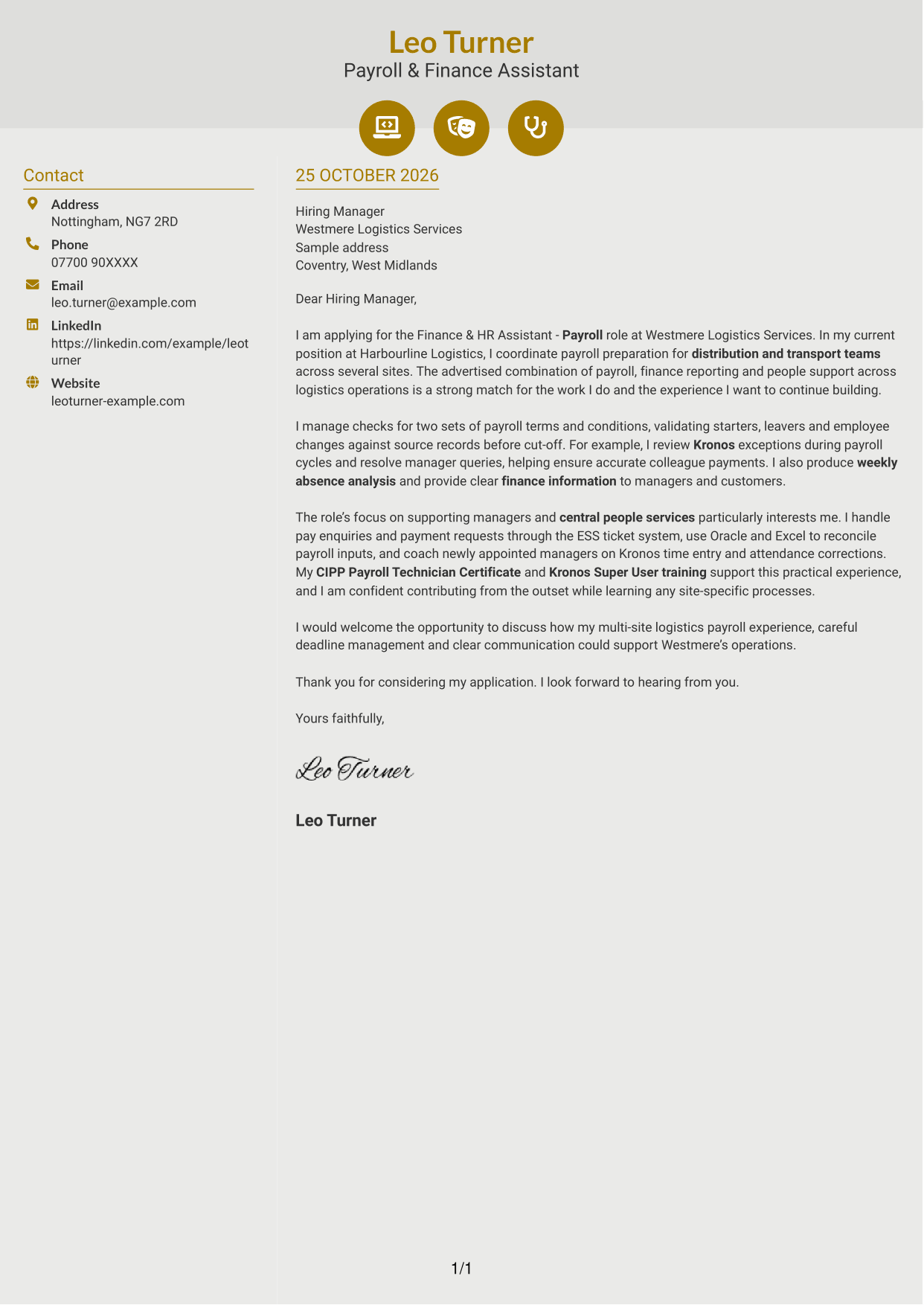 Cover letter example — page 1
