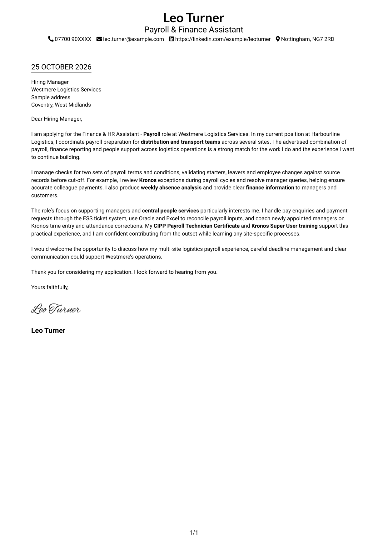 Cover letter example — page 1