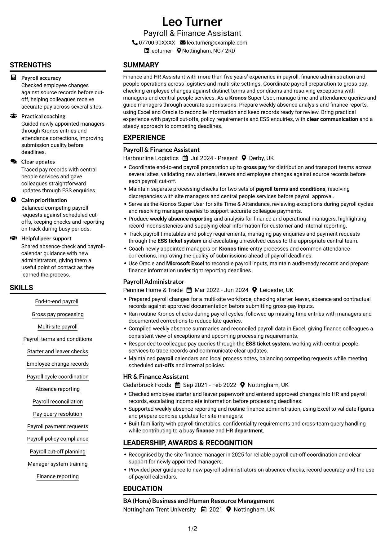 CV example — page 1