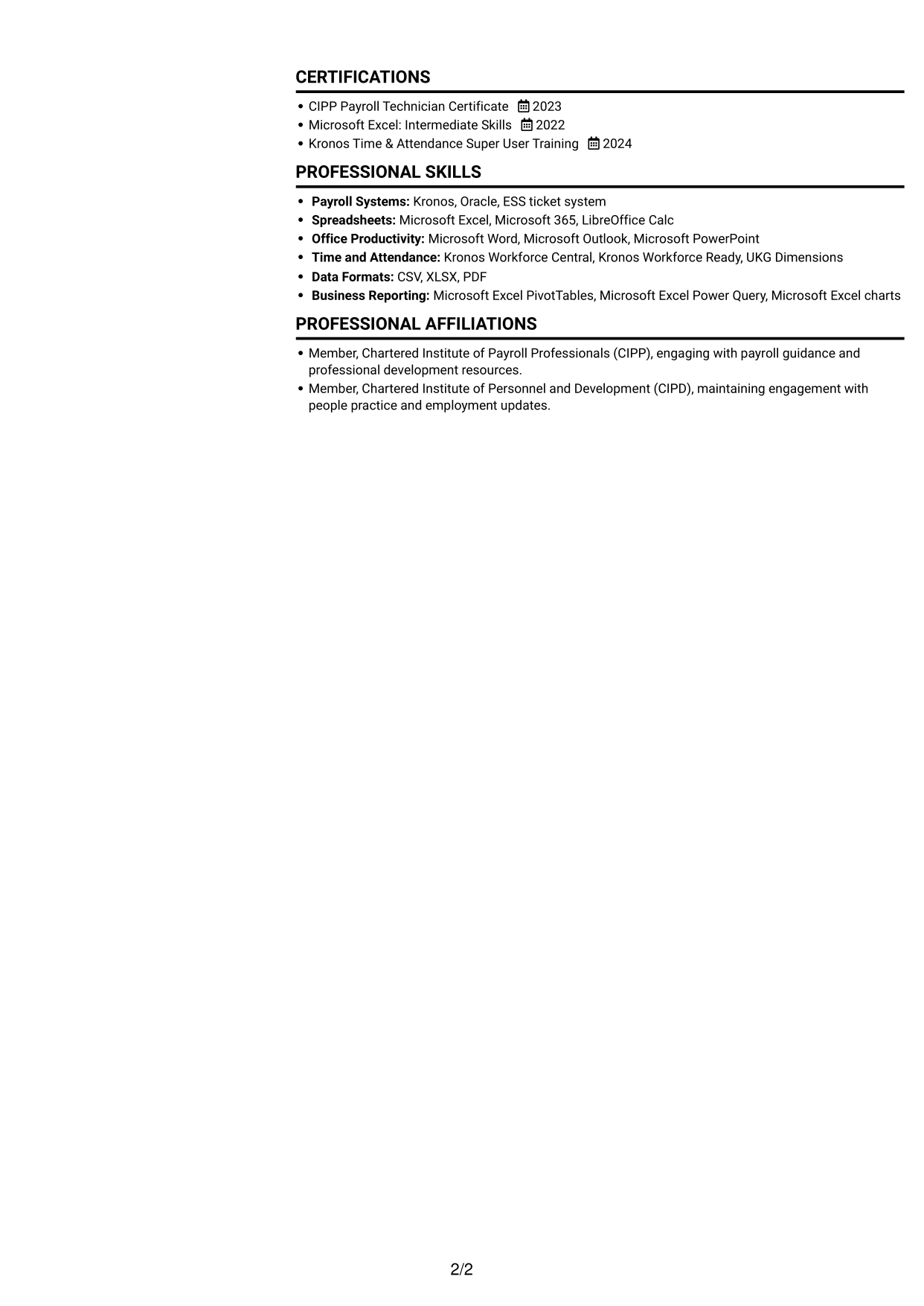 CV example — page 2
