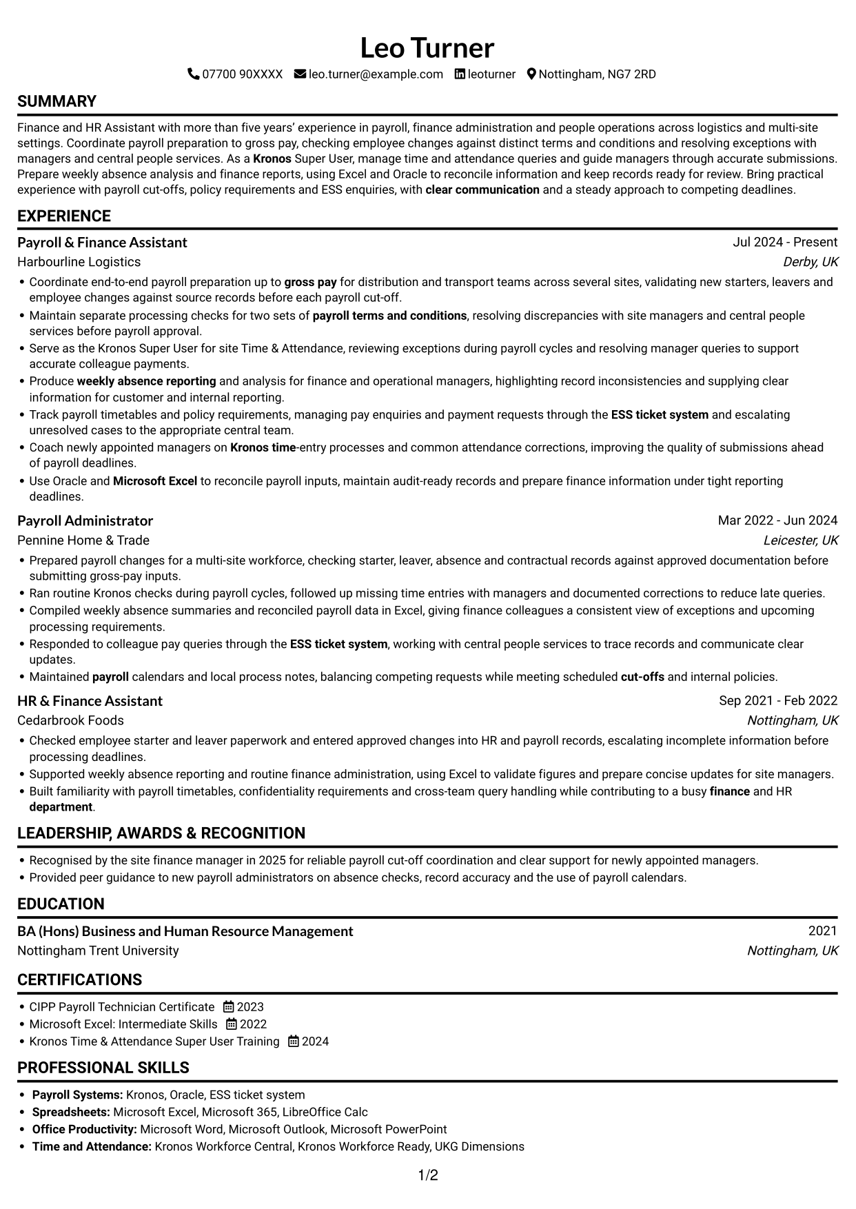 CV example — page 1