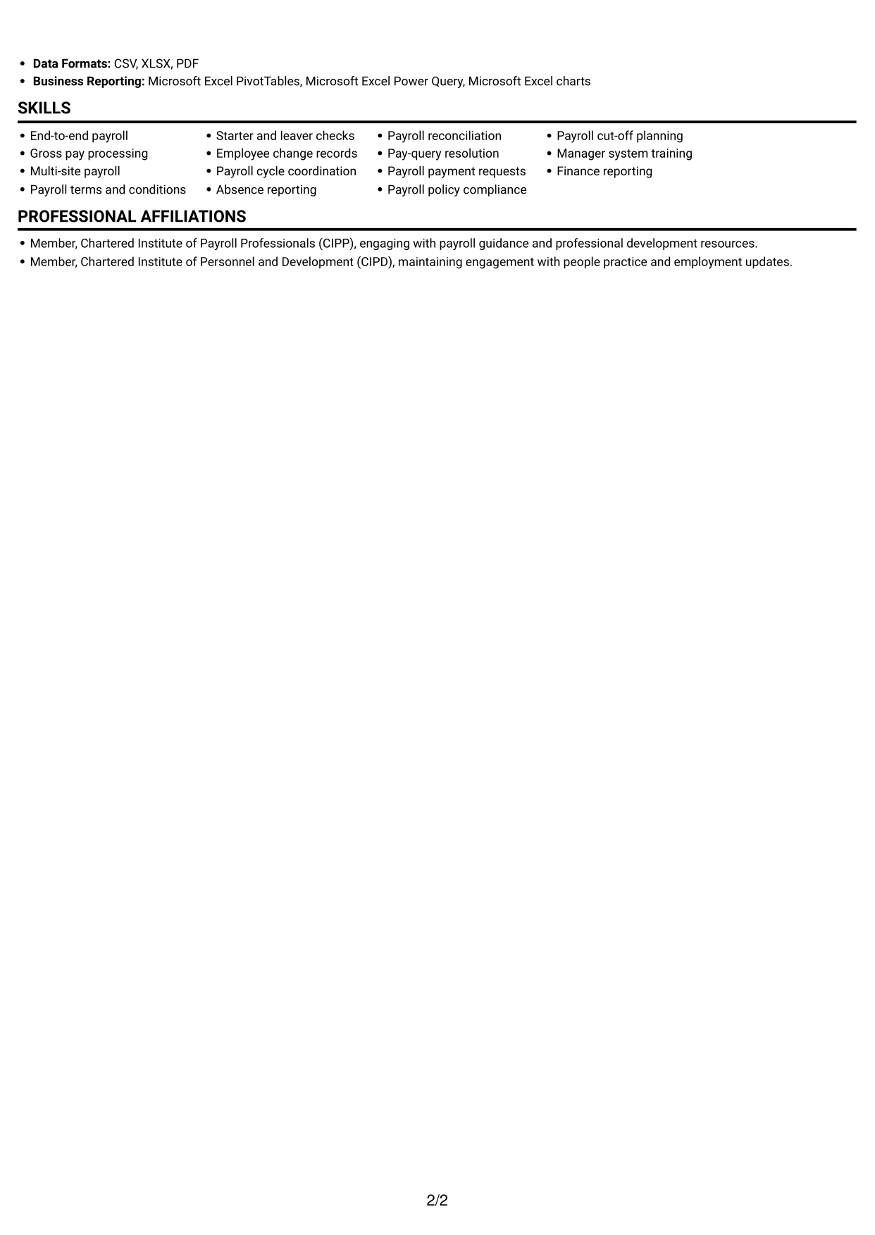 CV example — page 2