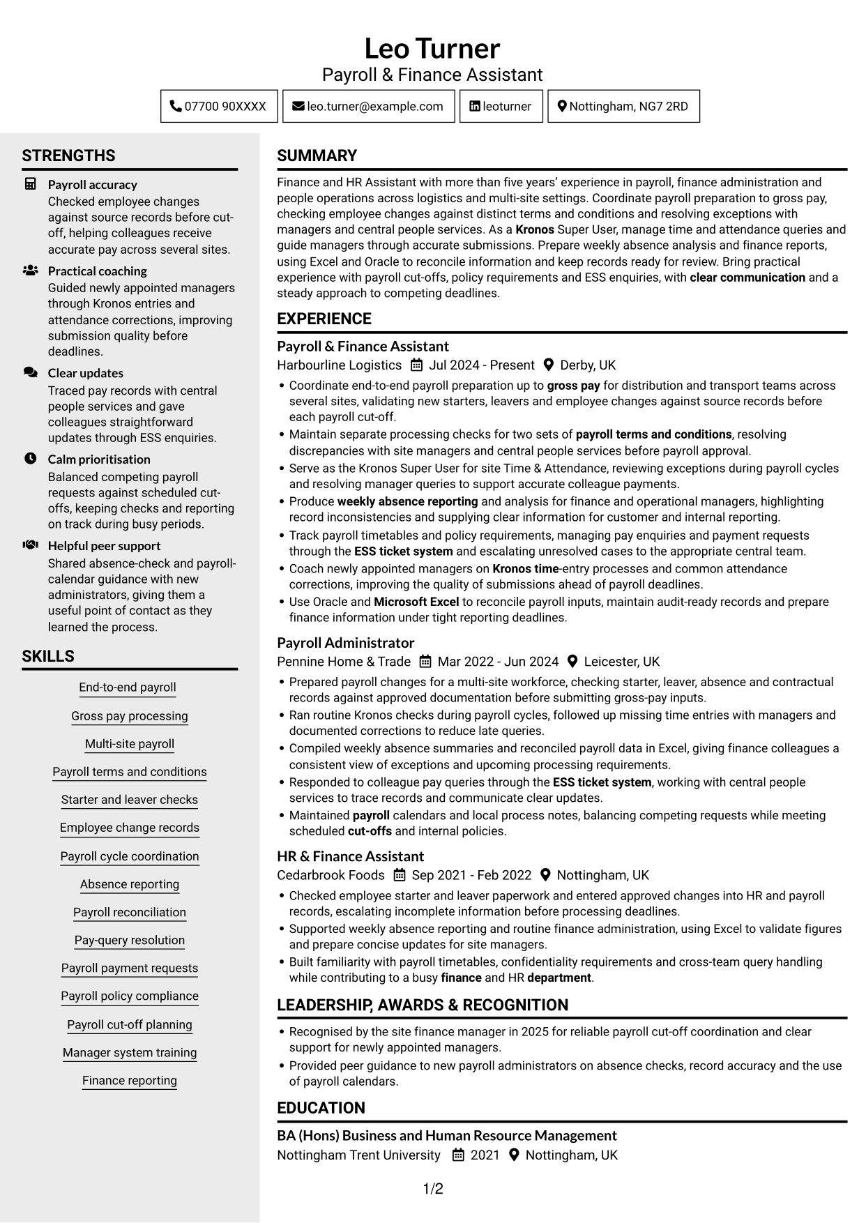 CV example — page 1