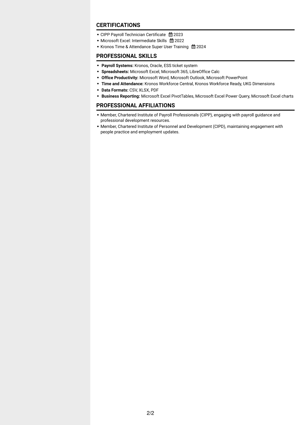 CV example — page 2