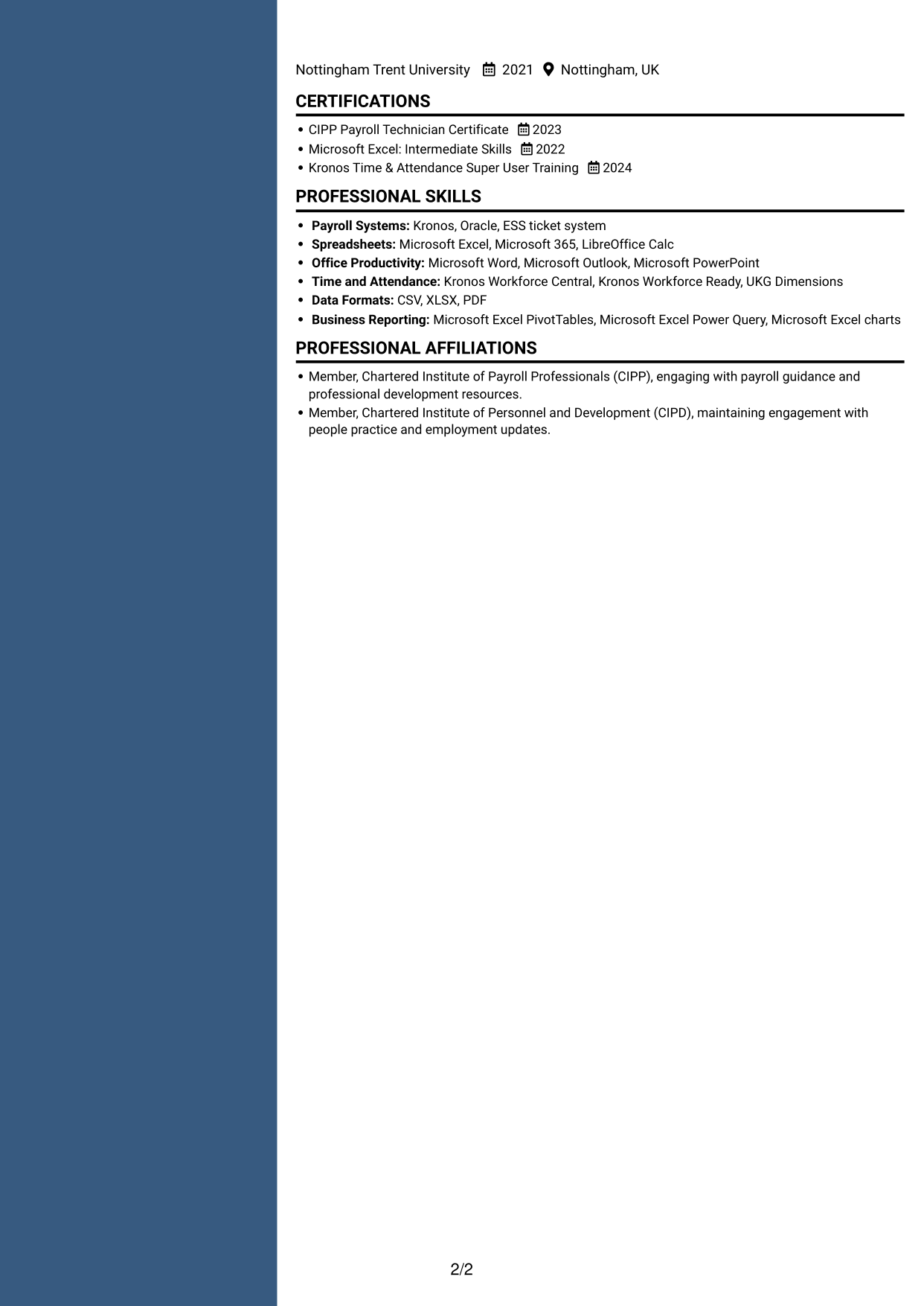 CV example — page 2