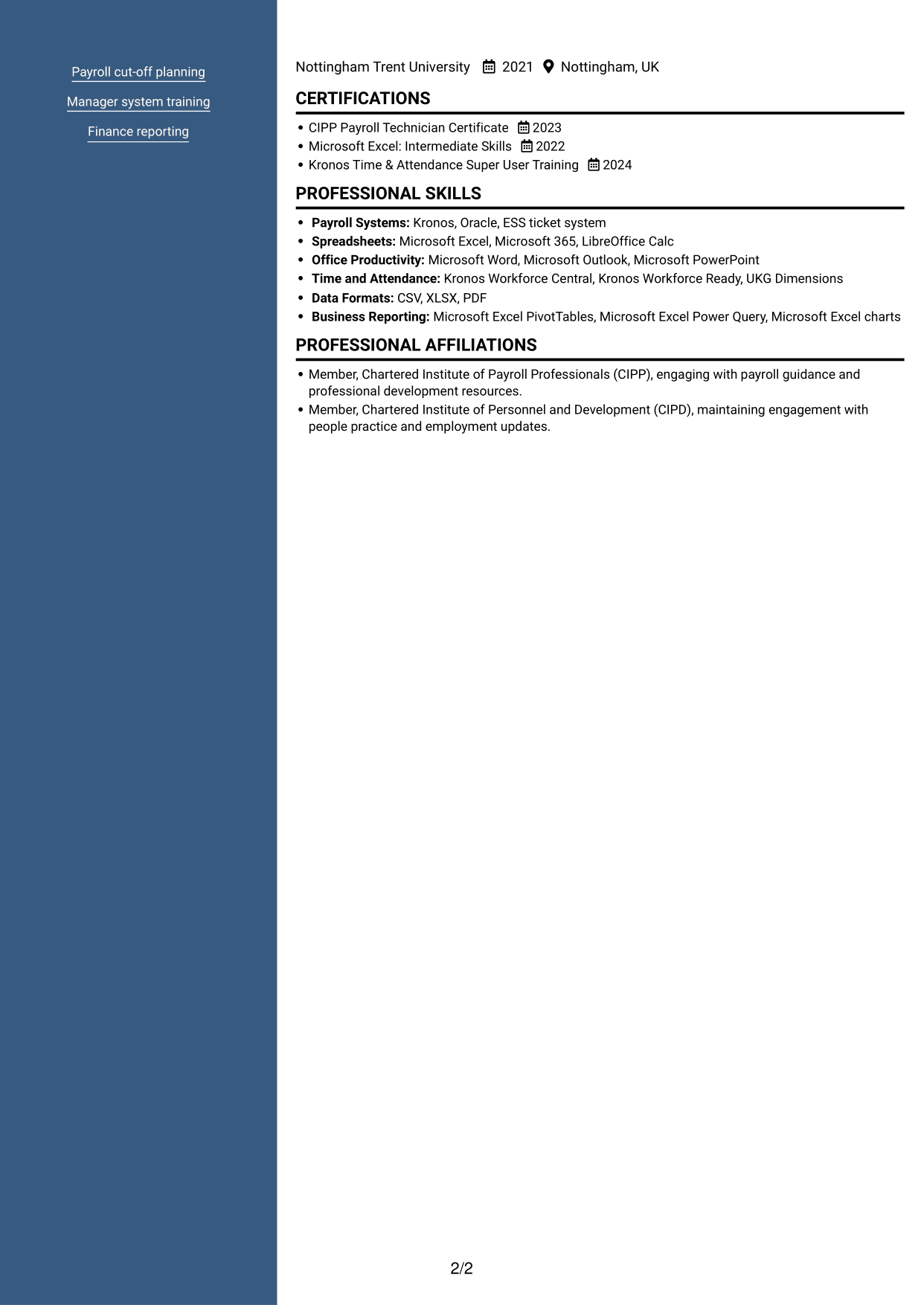 CV example — page 2