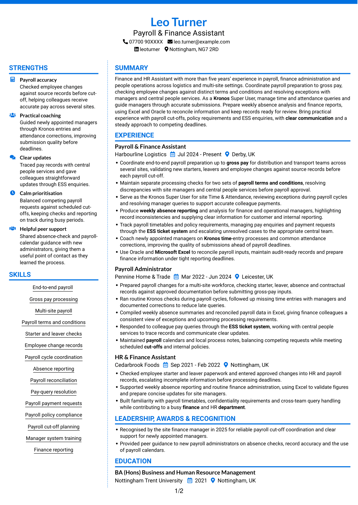 CV example — page 1