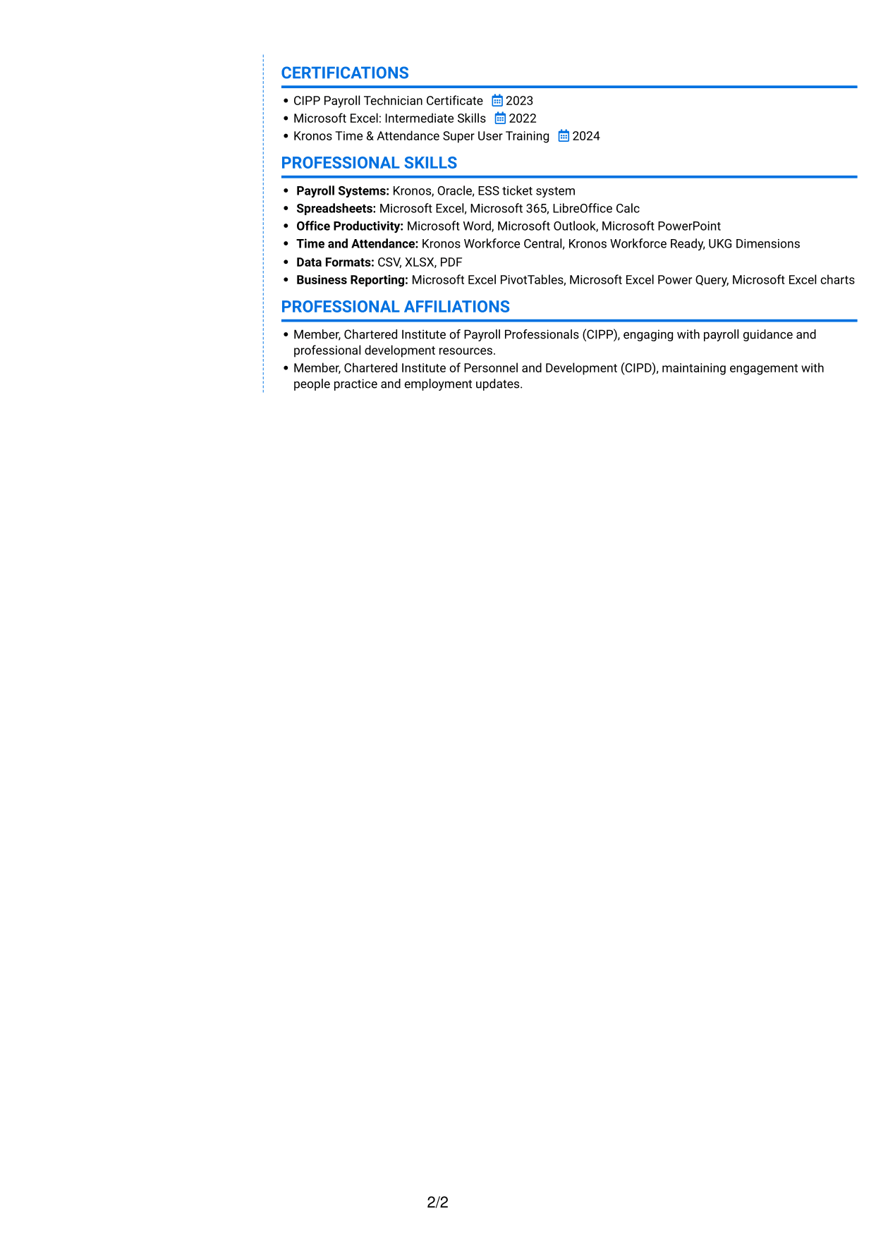 CV example — page 2
