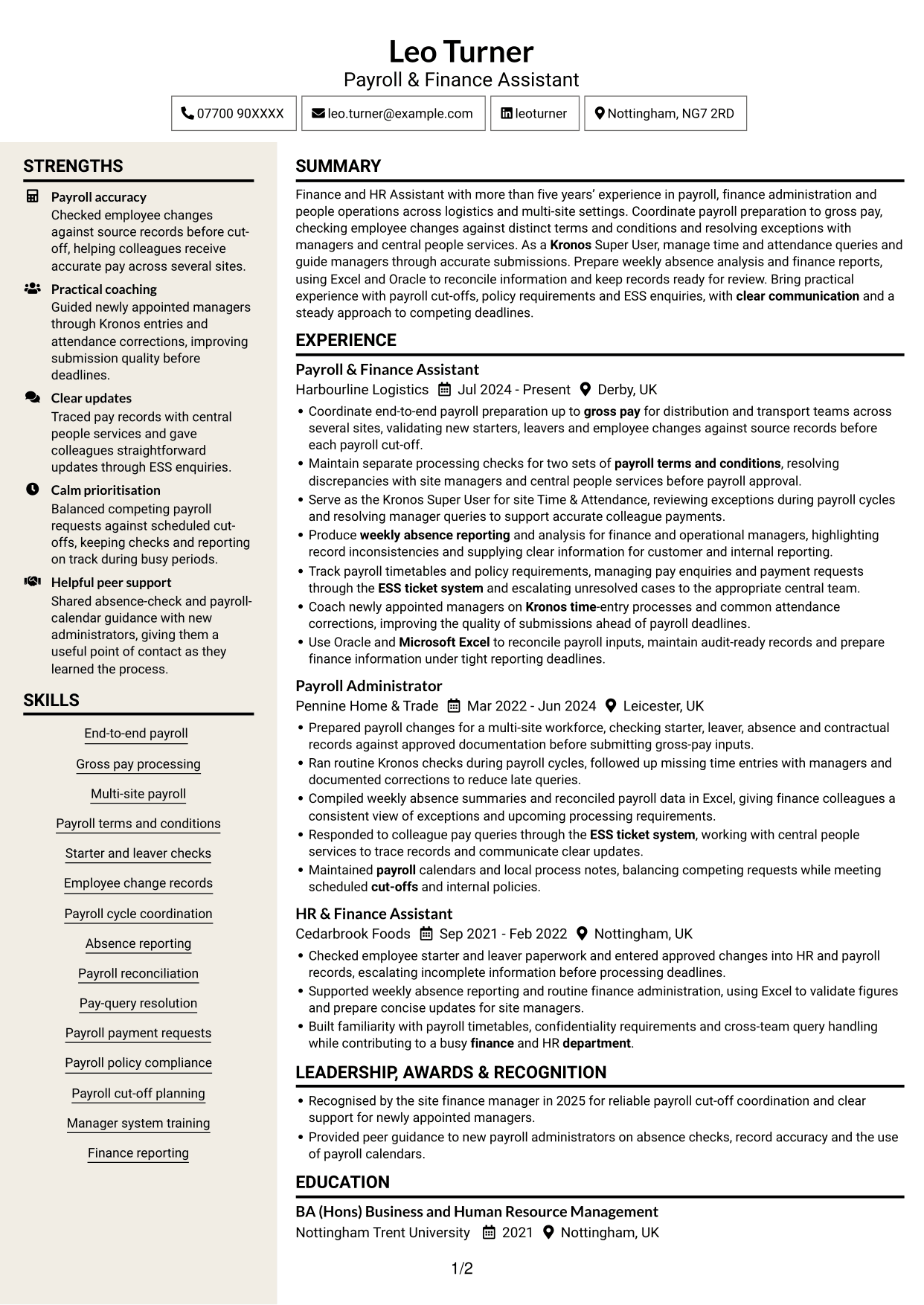 CV example — page 1