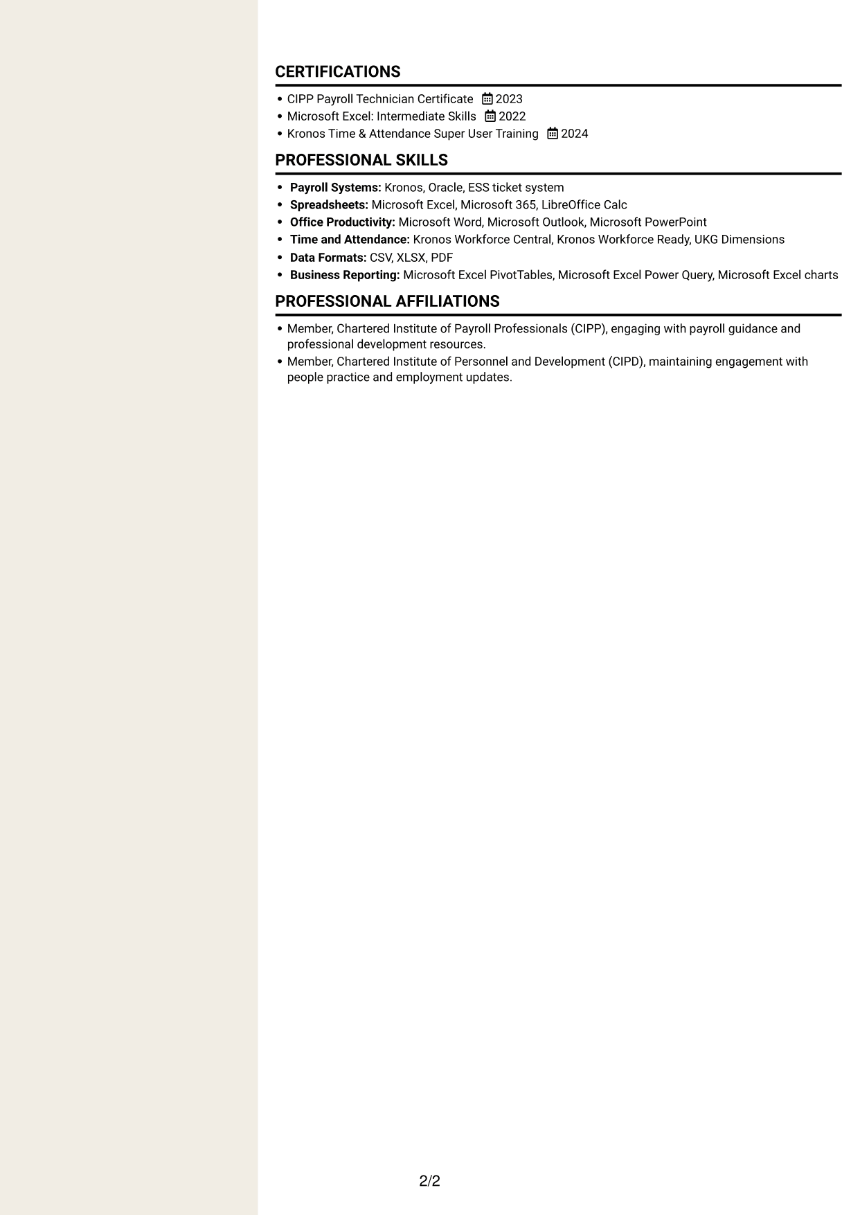 CV example — page 2