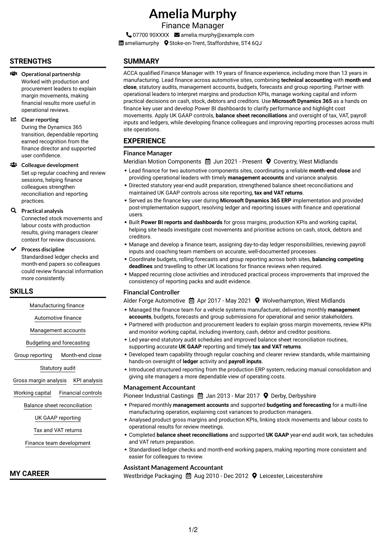 CV example — page 1