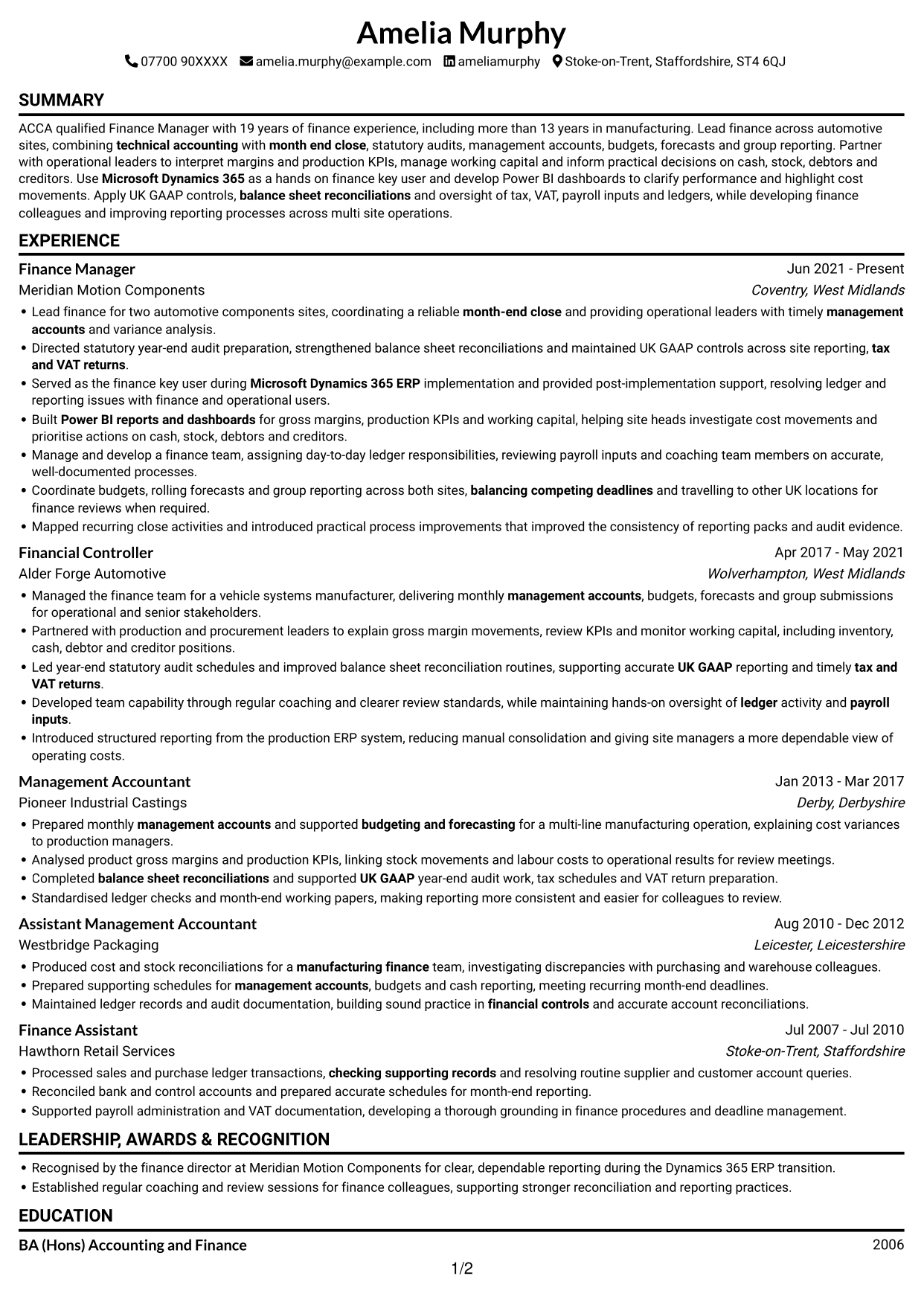 CV example — page 1