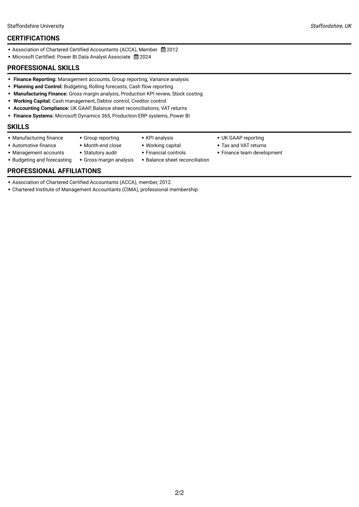 CV example — page 2