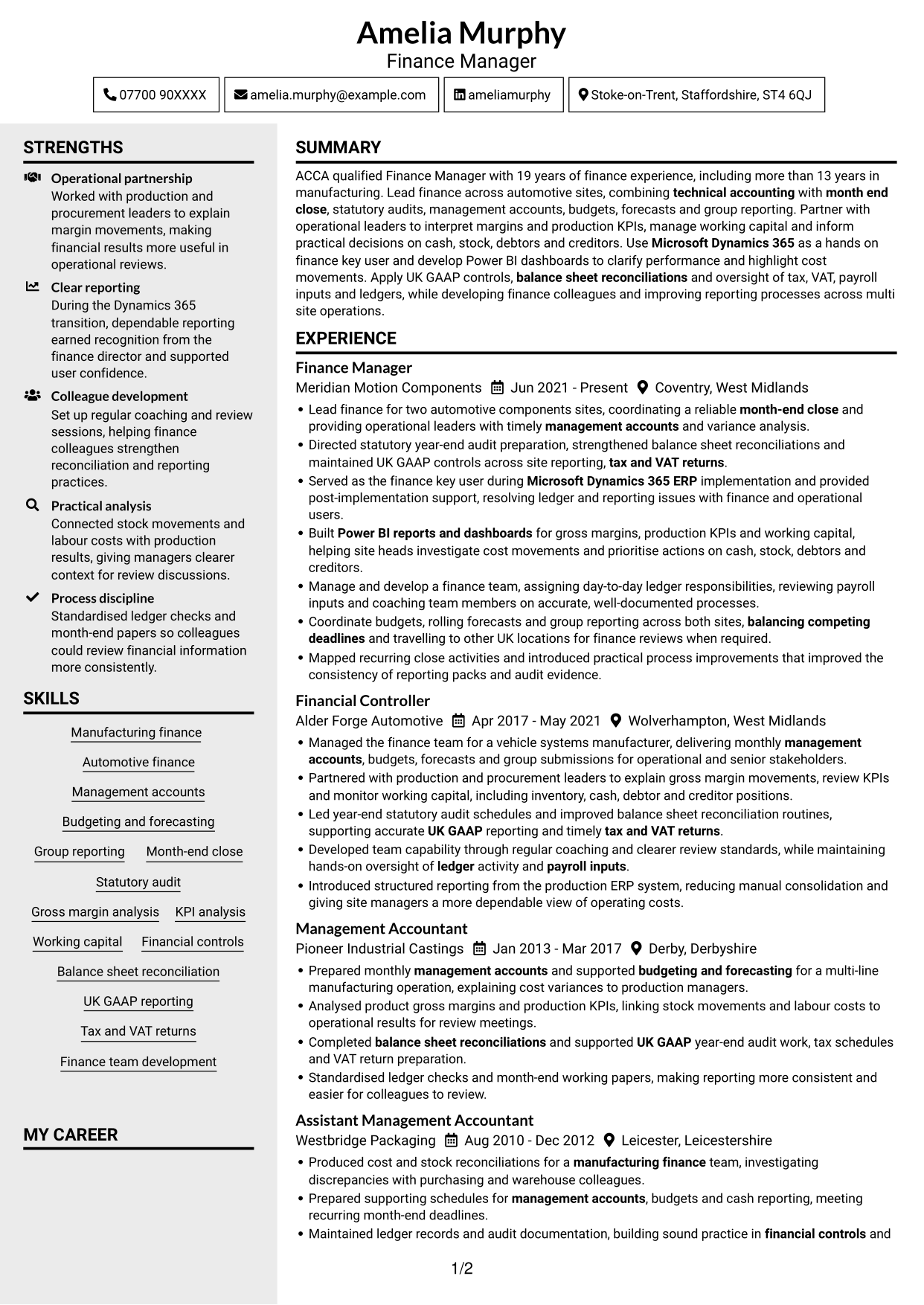 CV example — page 1