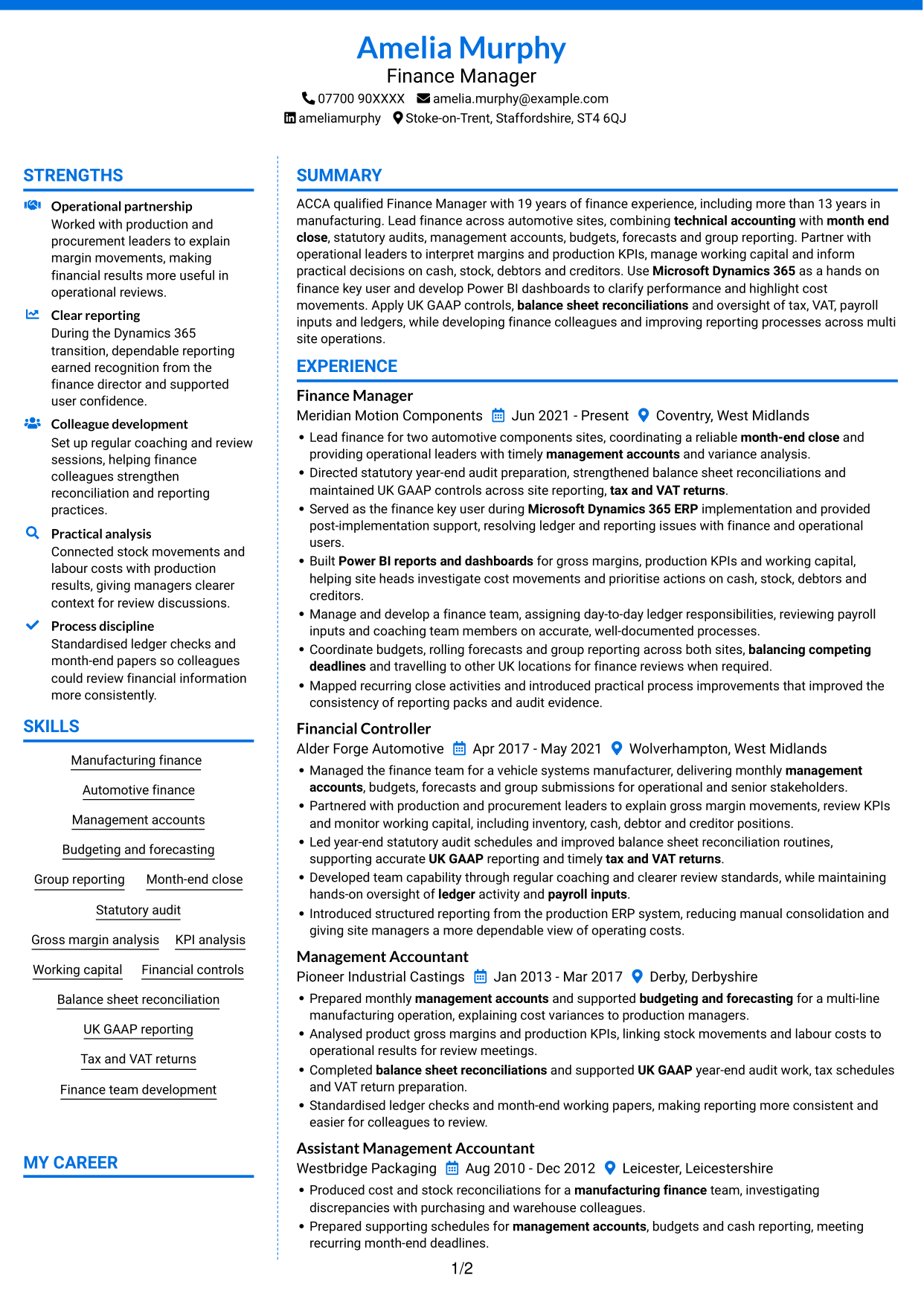 CV example — page 1