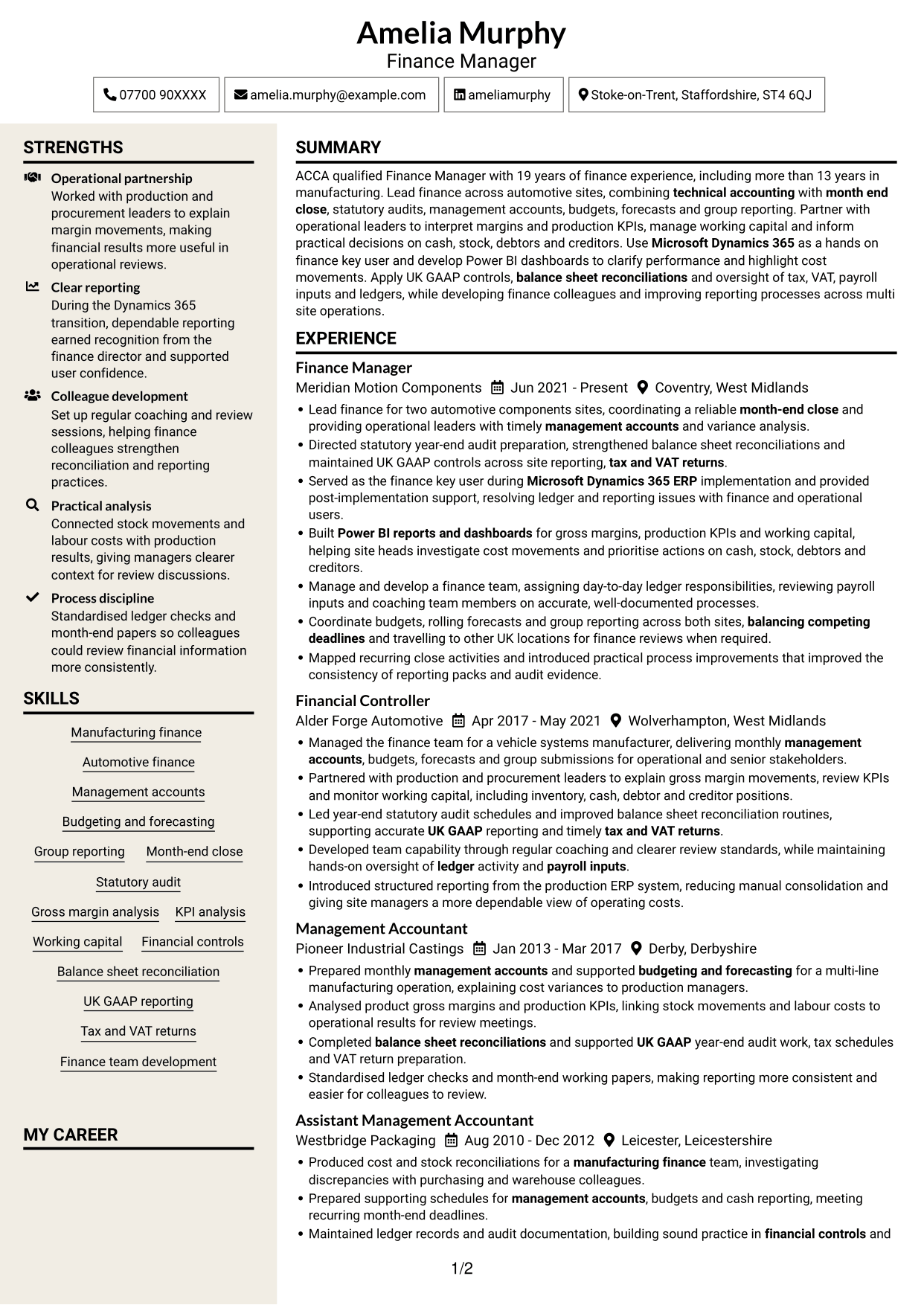 CV example — page 1