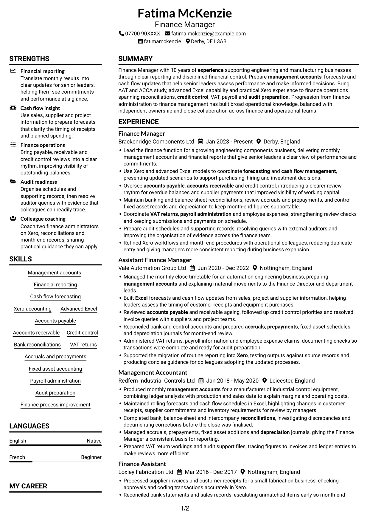 CV example — page 1