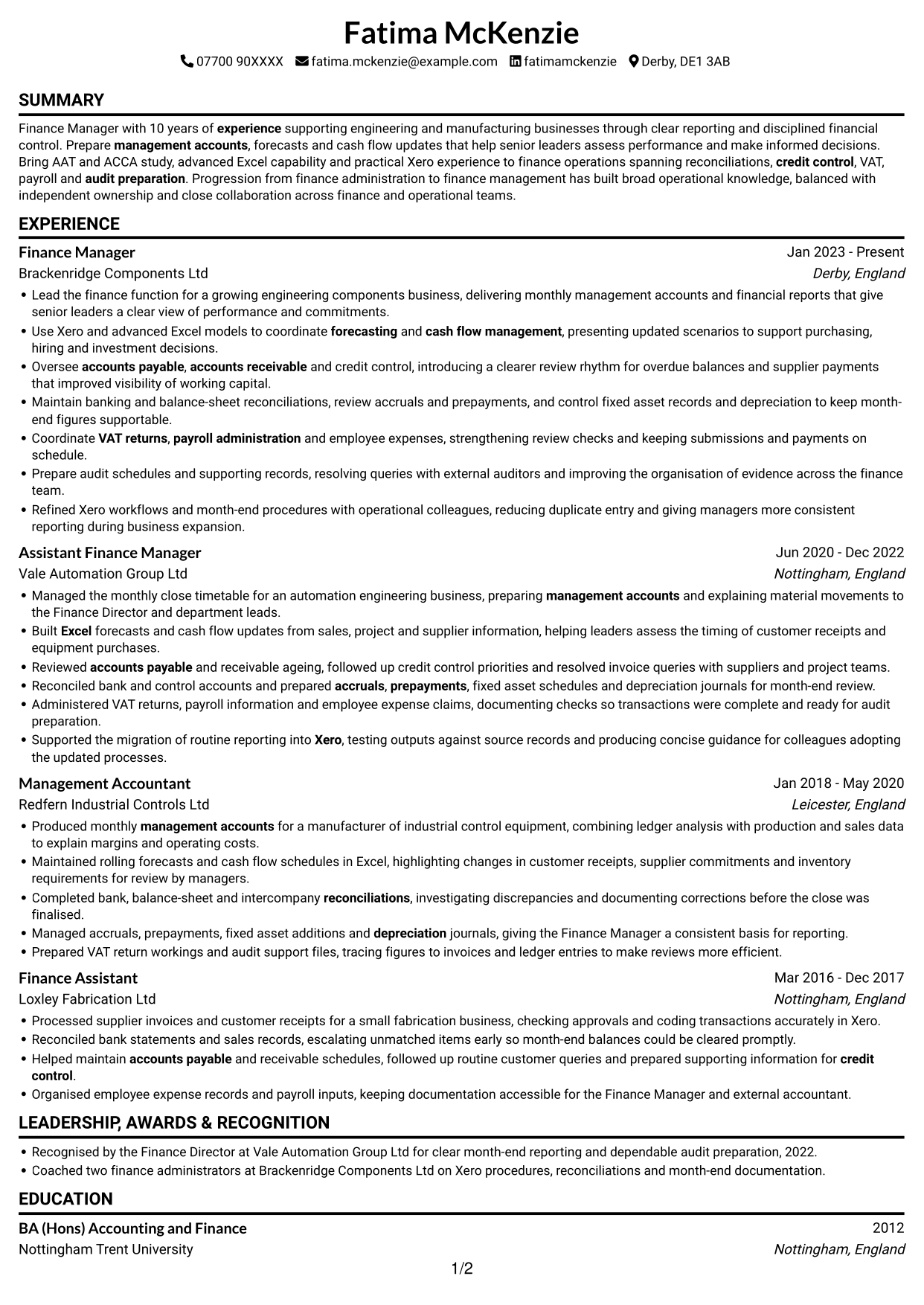 CV example — page 1