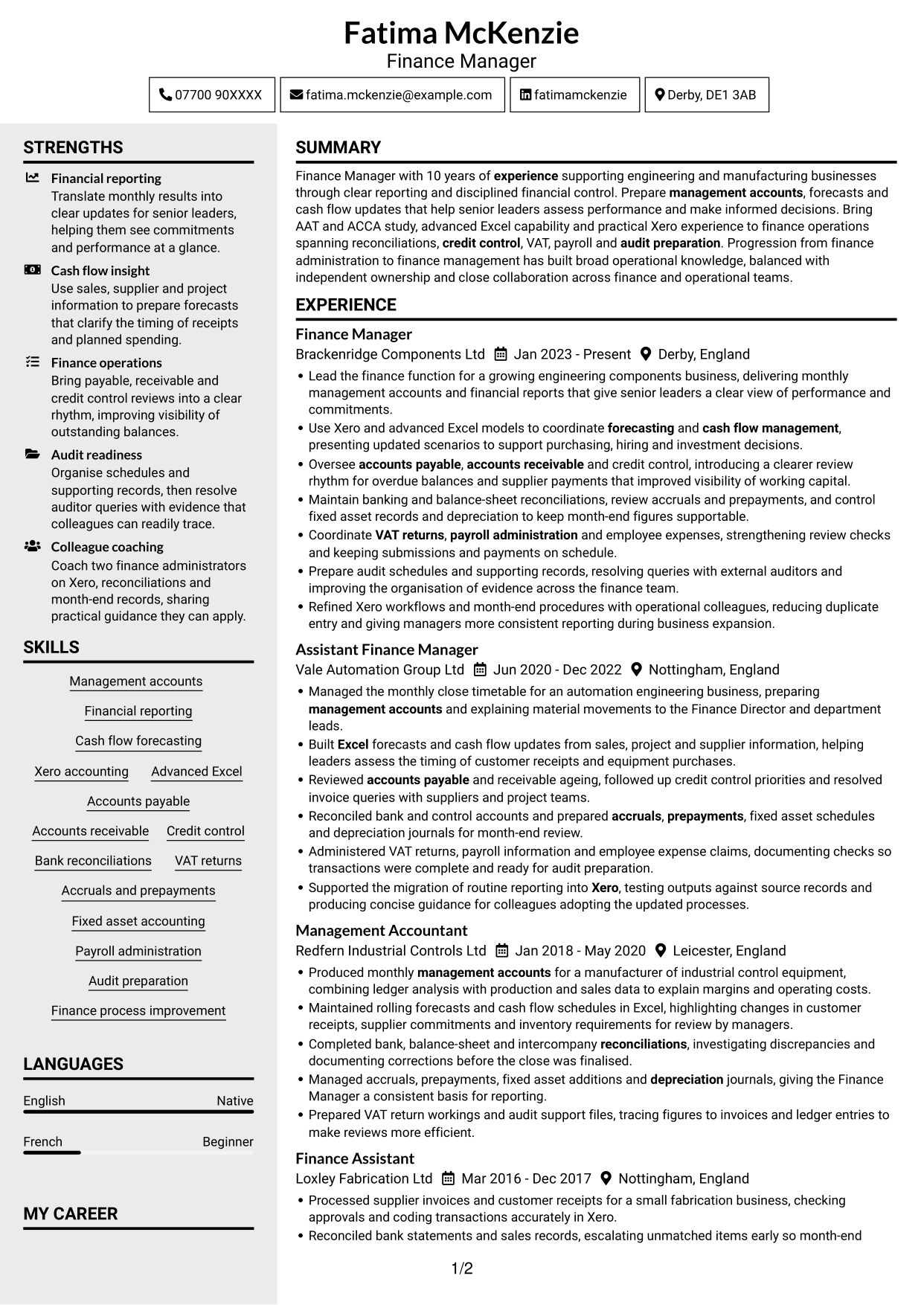 CV example — page 1