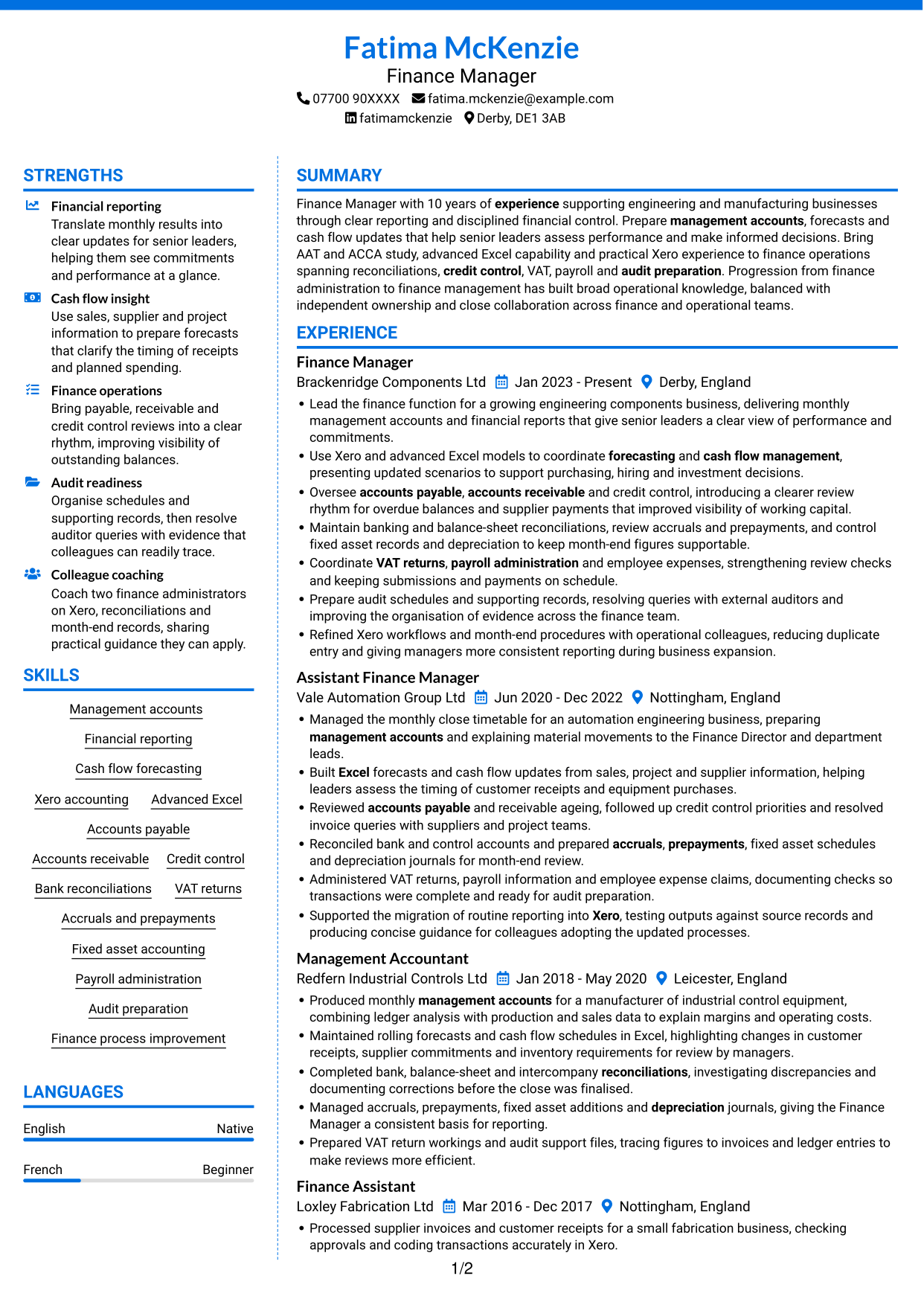 CV example — page 1