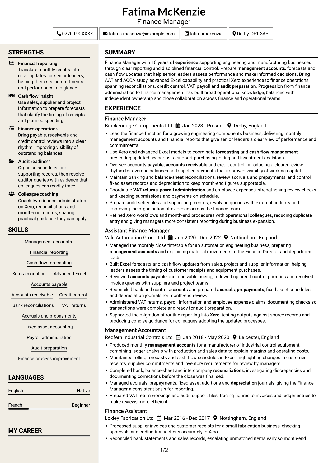 CV example — page 1