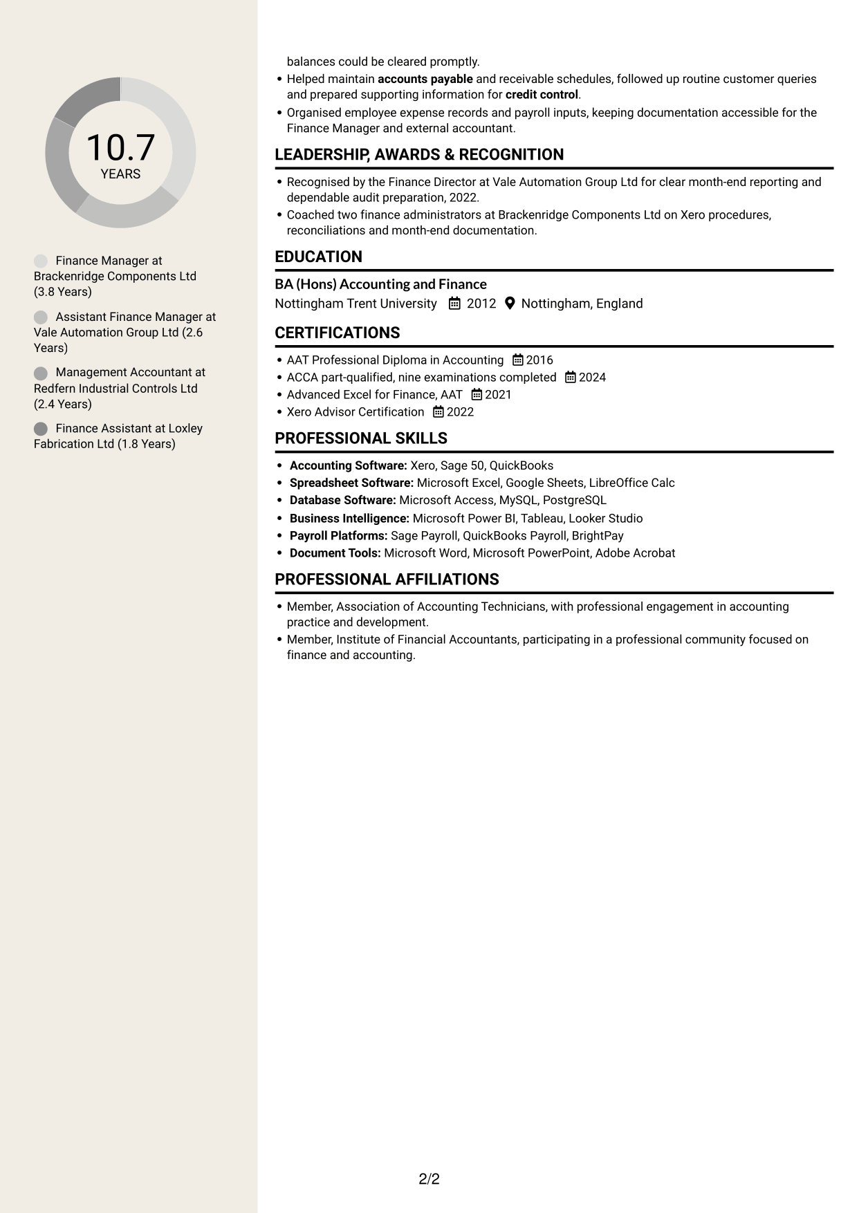 CV example — page 2
