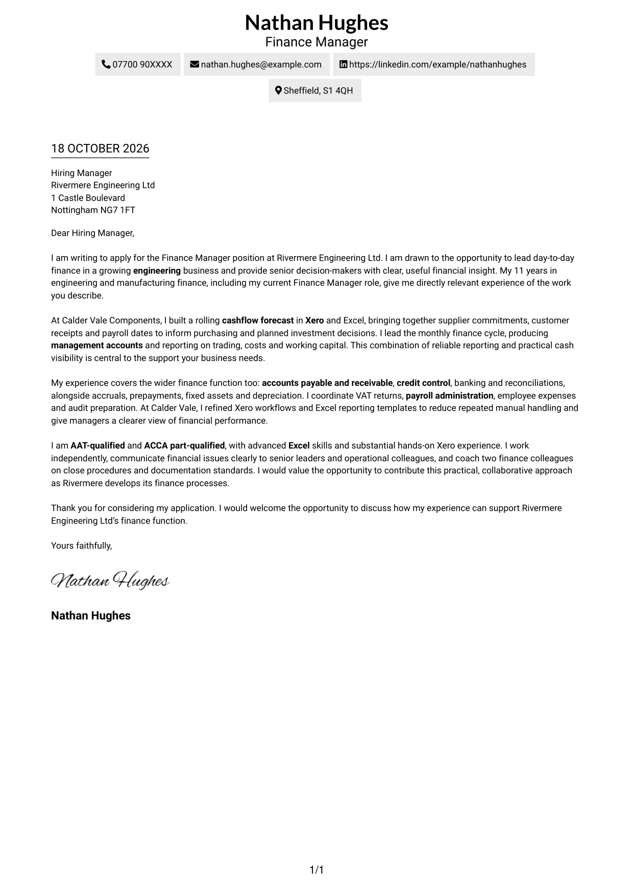 Cover letter example — page 1