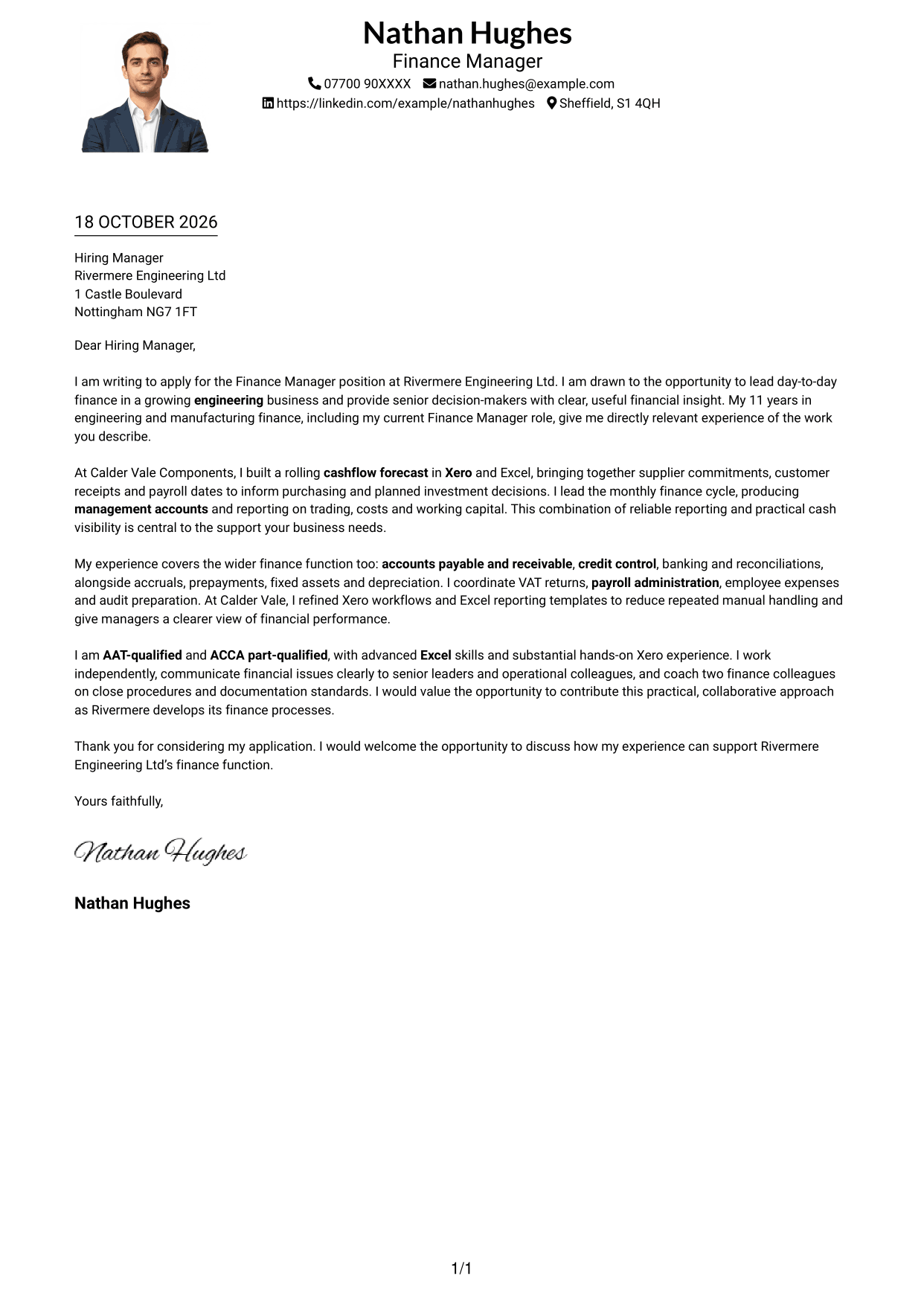 Cover letter example — page 1