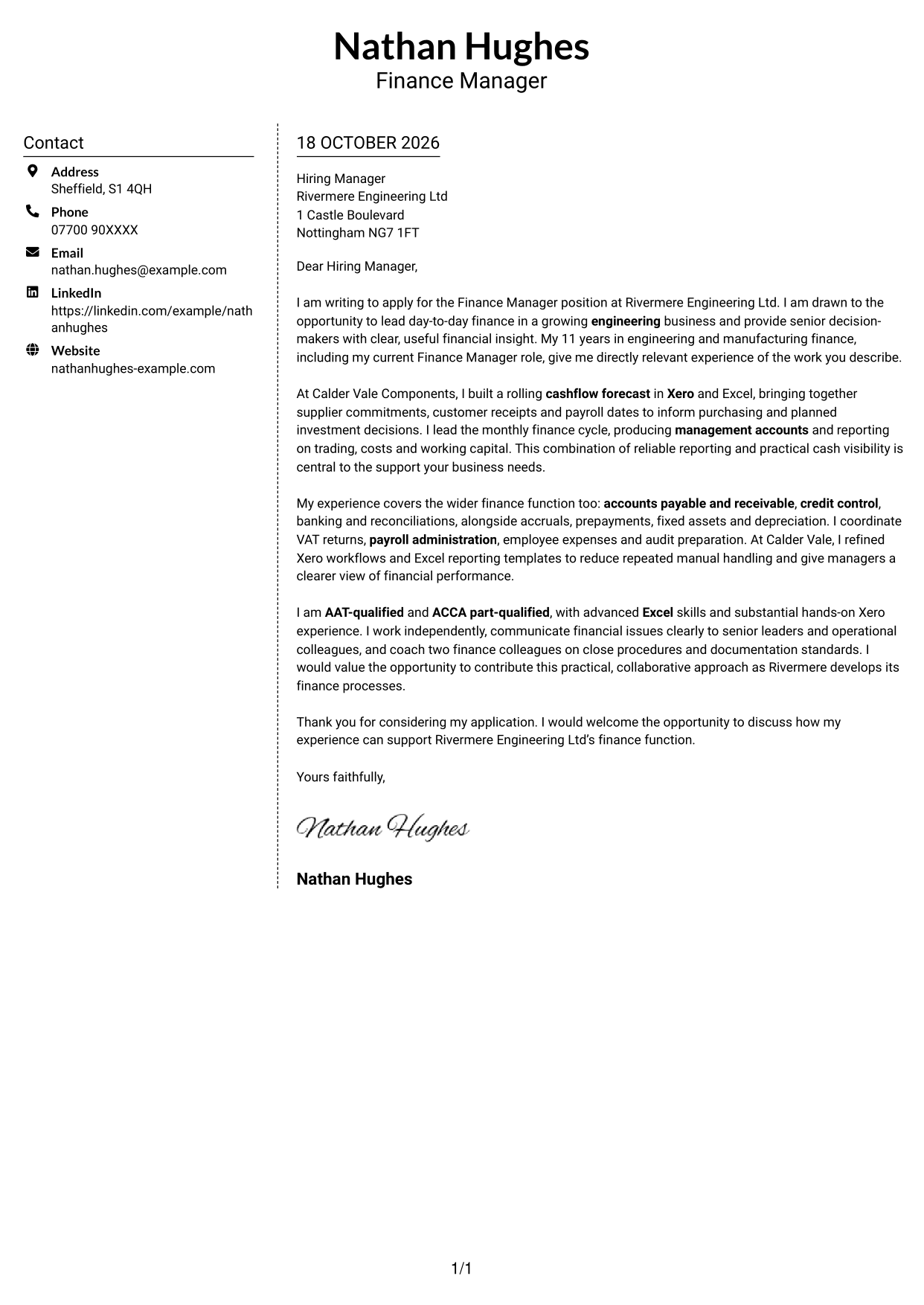 Cover letter example — page 1
