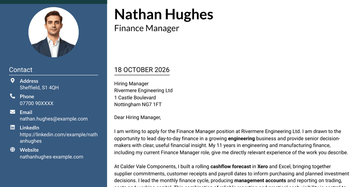 7 Finance Manager - Engineering Finance Cover Letter Templates with Example
