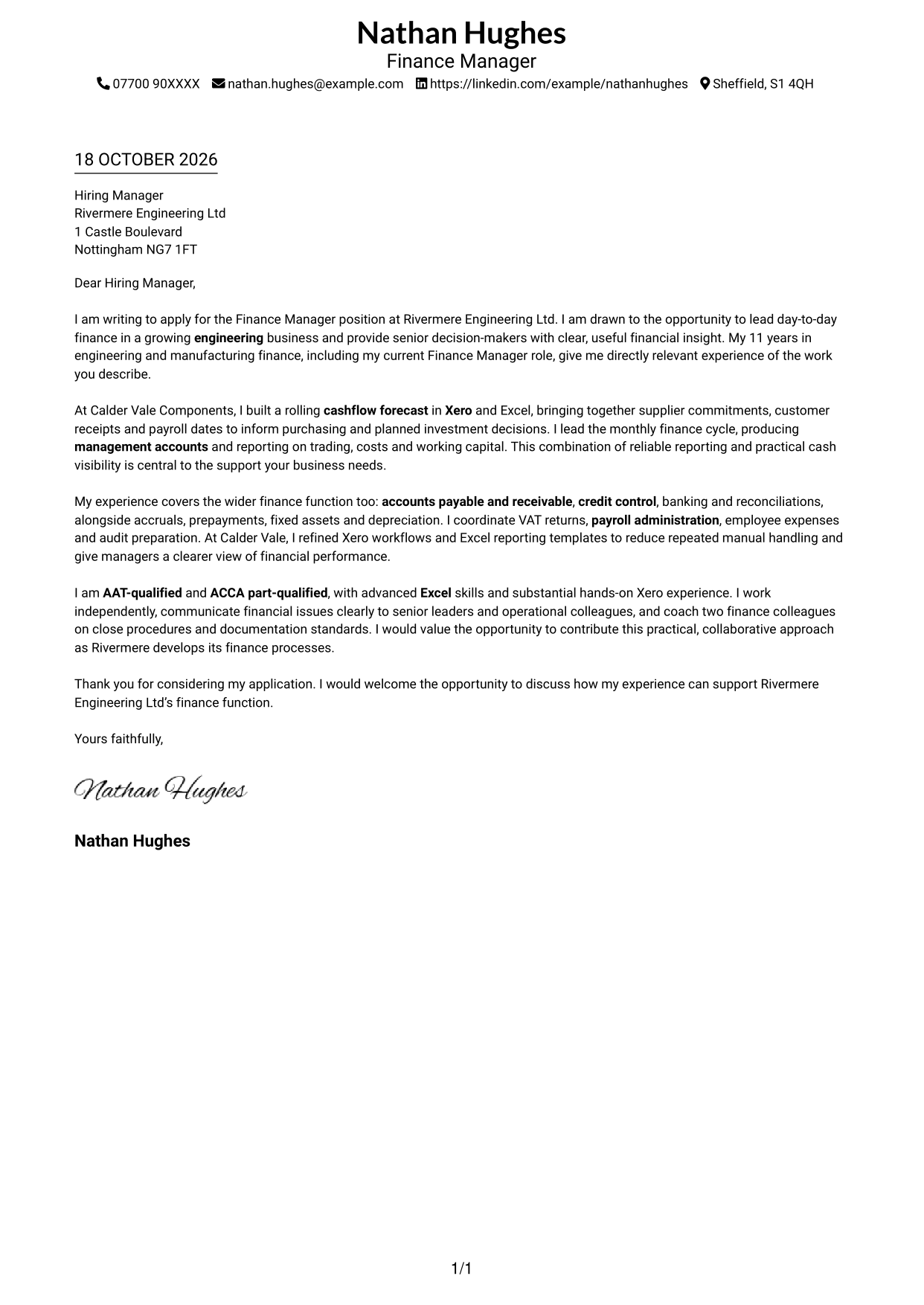 Cover letter example — page 1