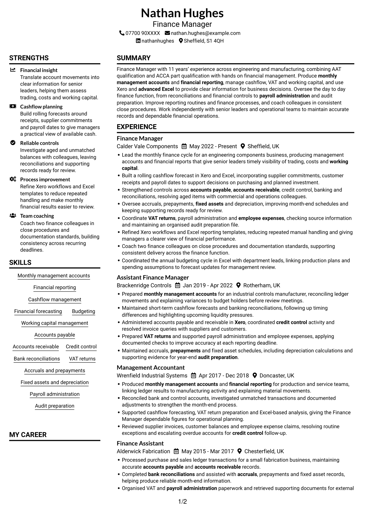 CV example — page 1