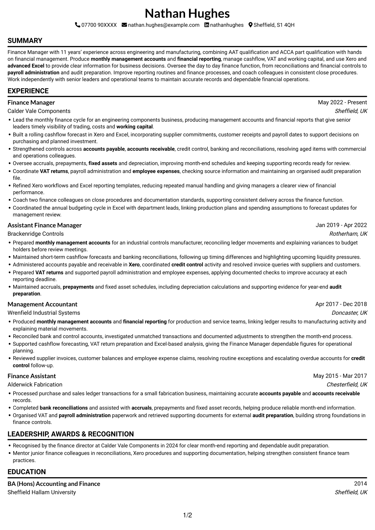 CV example — page 1