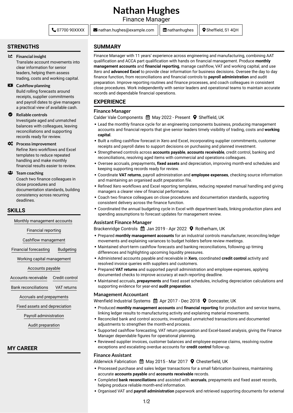 CV example — page 1