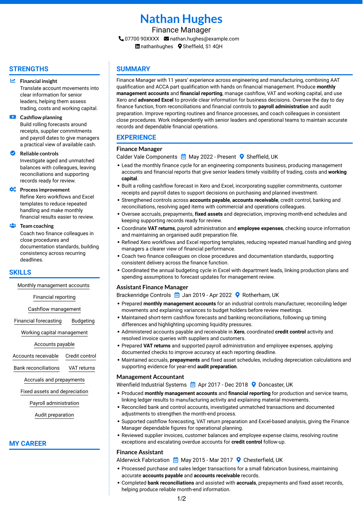 CV example — page 1