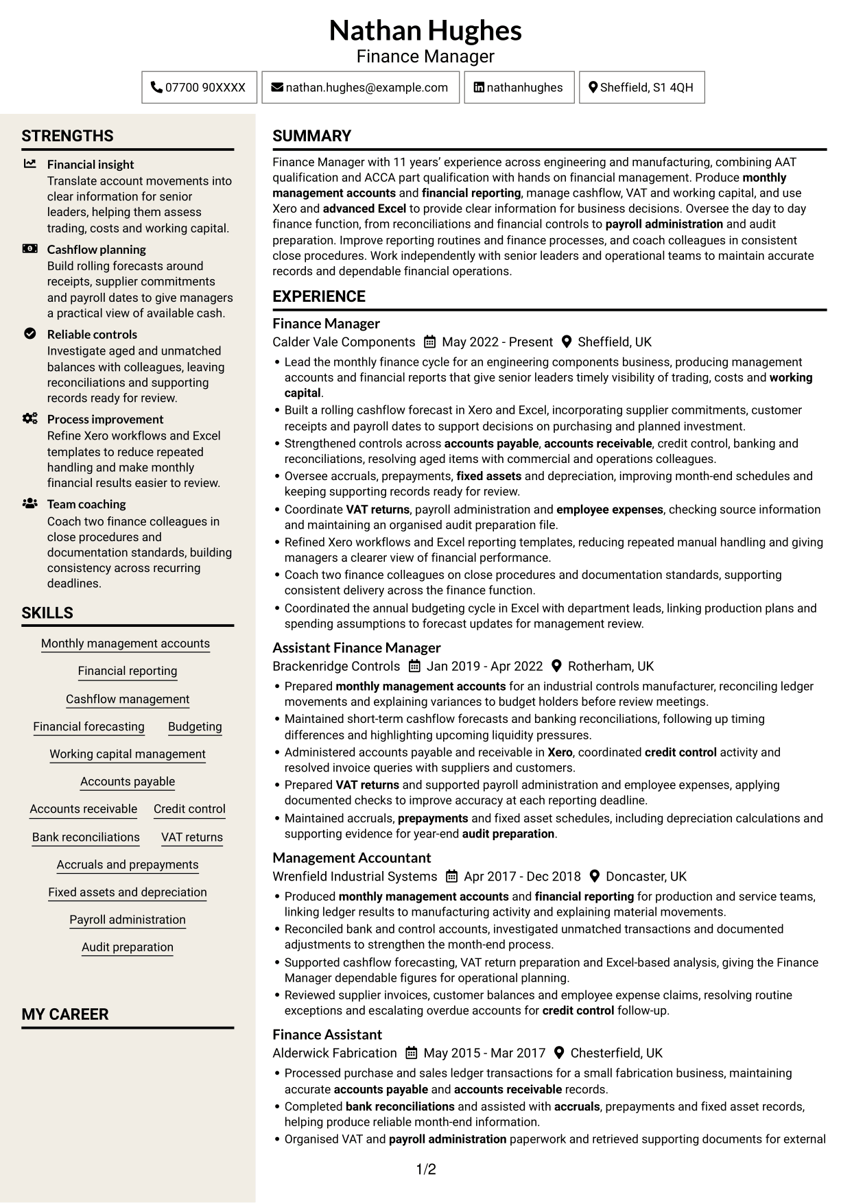 CV example — page 1