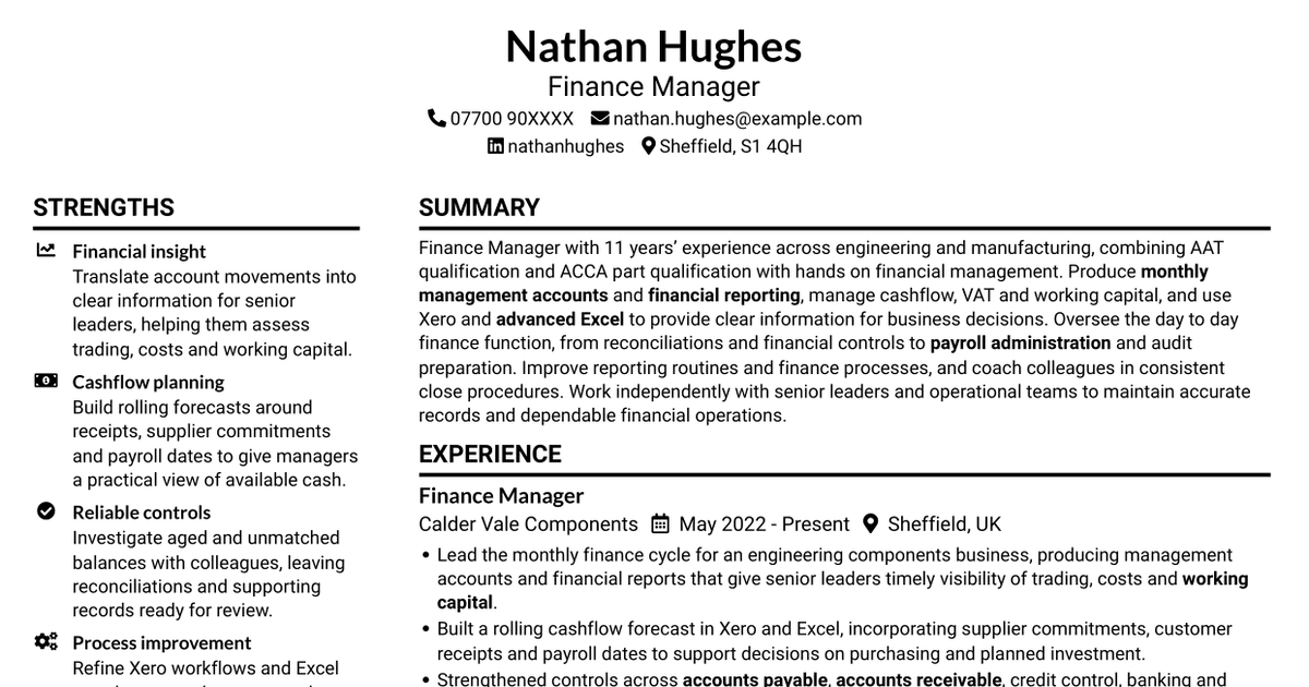 7 Finance Manager - Engineering Finance CV Templates with Example