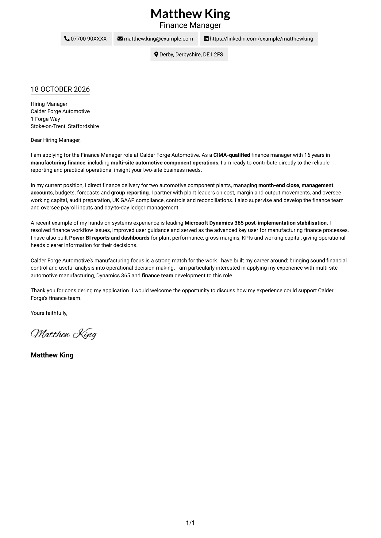 Cover letter example — page 1