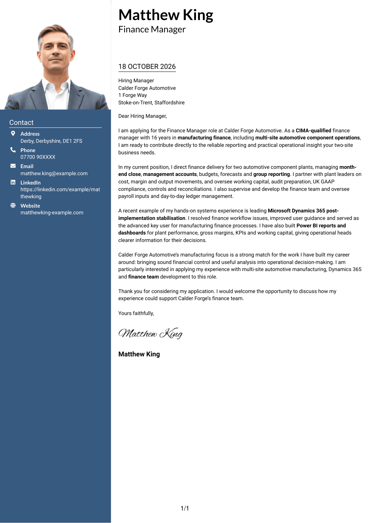 Cover letter example — page 1