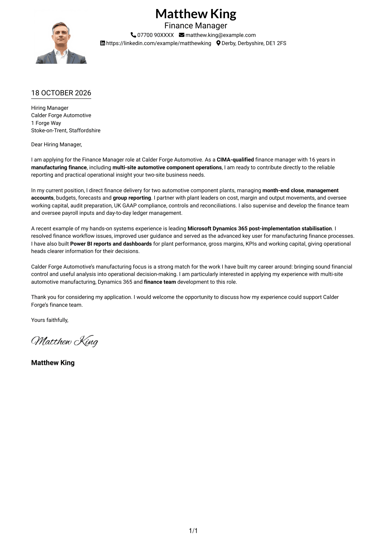 Cover letter example — page 1
