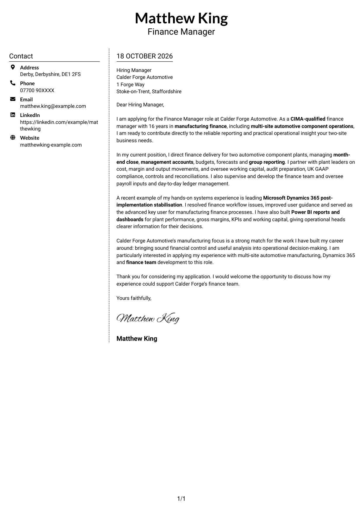Cover letter example — page 1