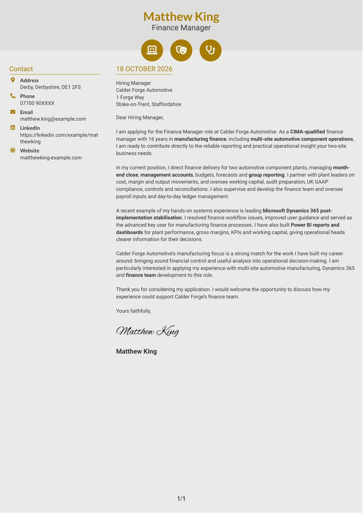 Cover letter example — page 1